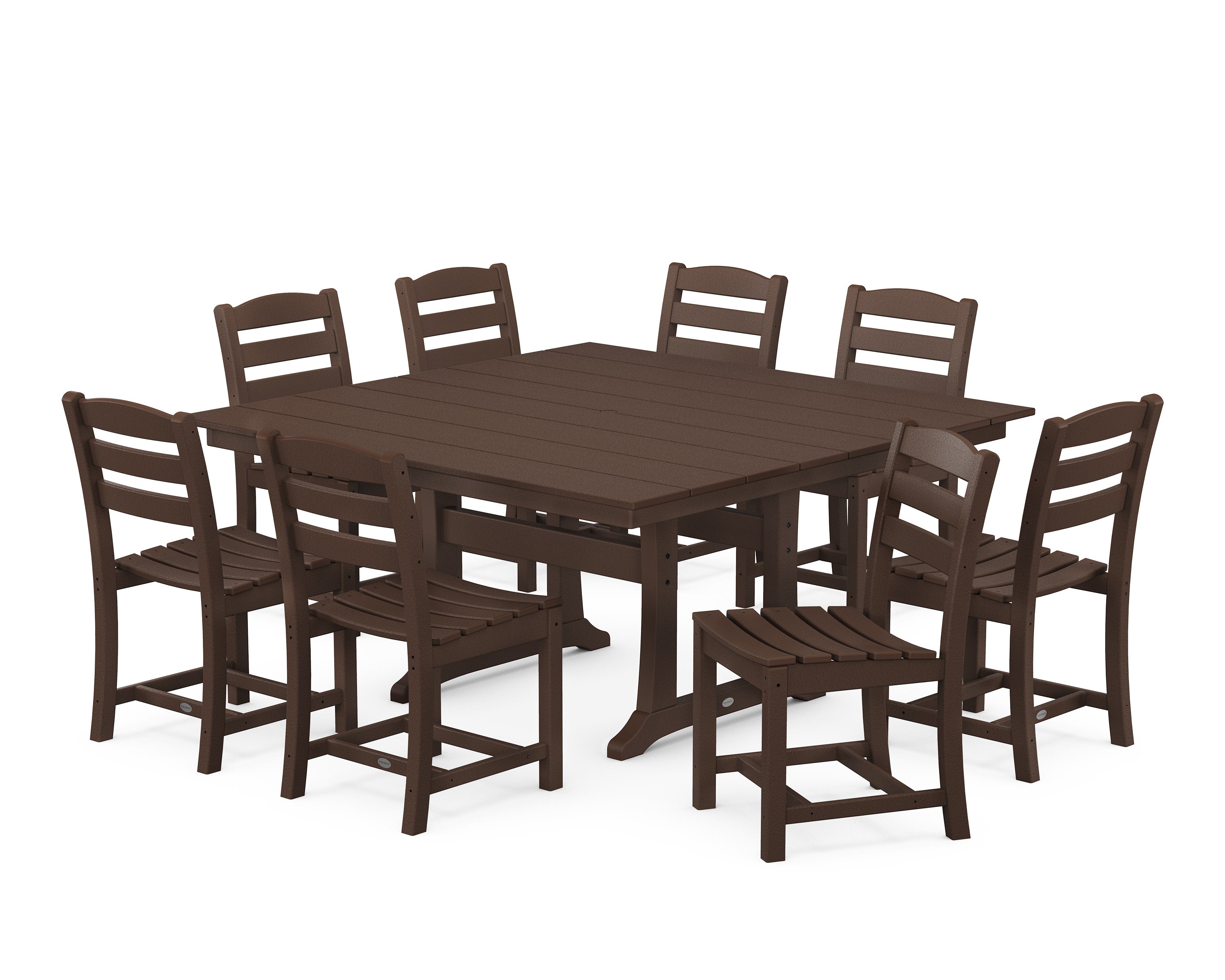 La Casa Caf 9-Piece Farmhouse Trestle Dining Set in Mahogany
