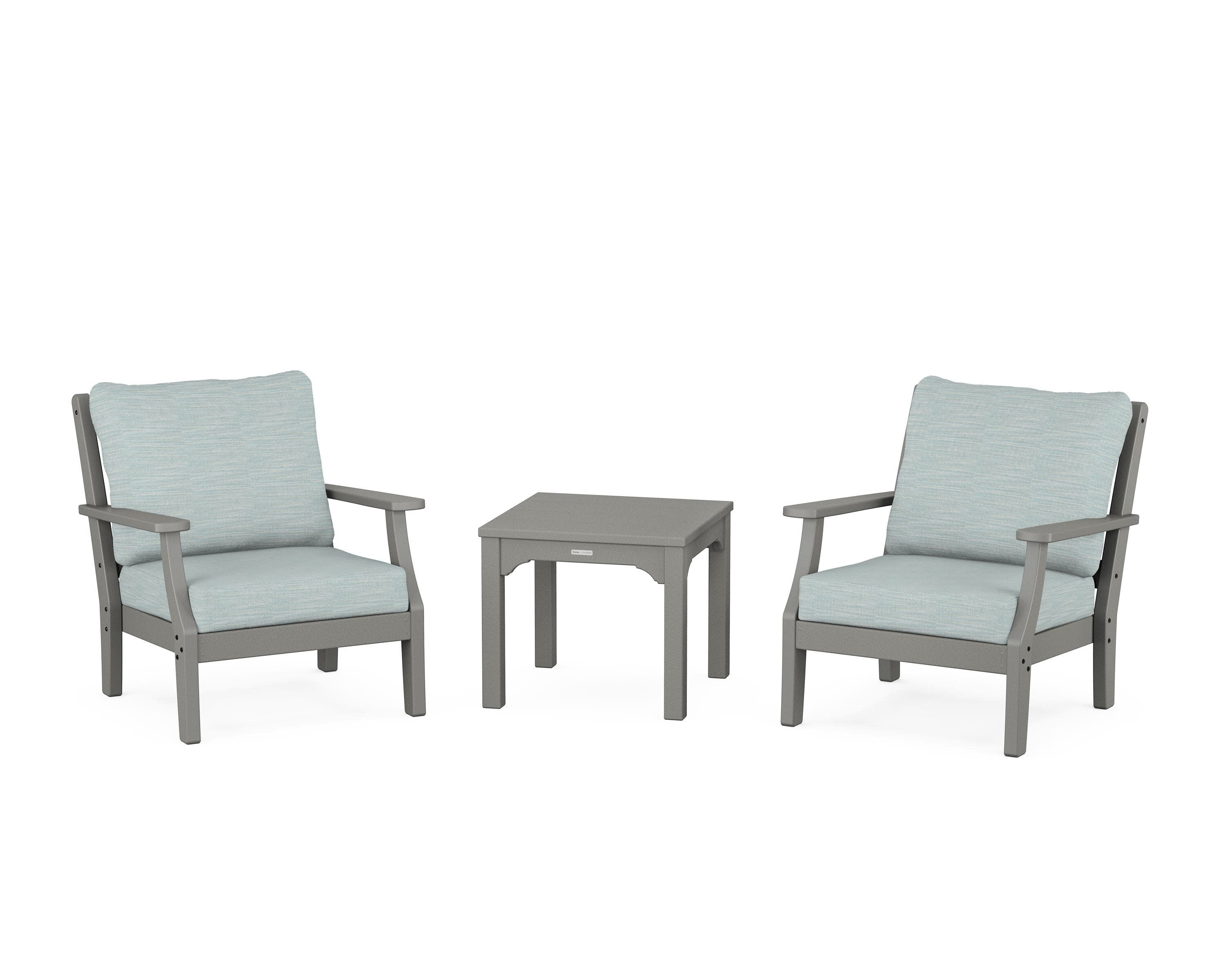 Chinoiserie 3-Piece Deep Seating Set in Slate Grey / Soothe Mist