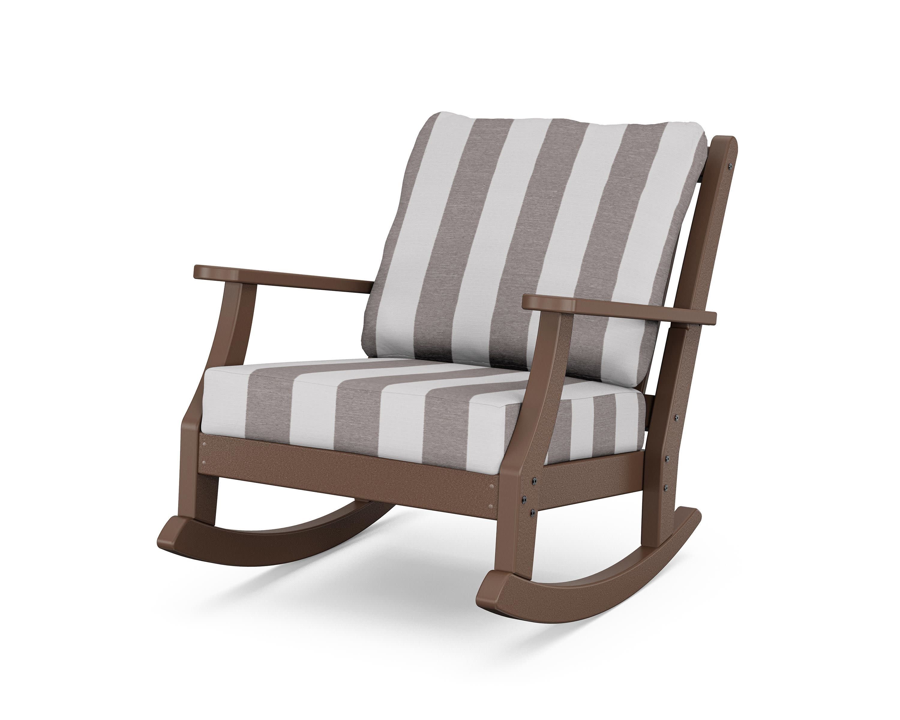 Wovendale Deep Seating Rocking Chair in Mahogany / Cabana Stripe Grey Mist