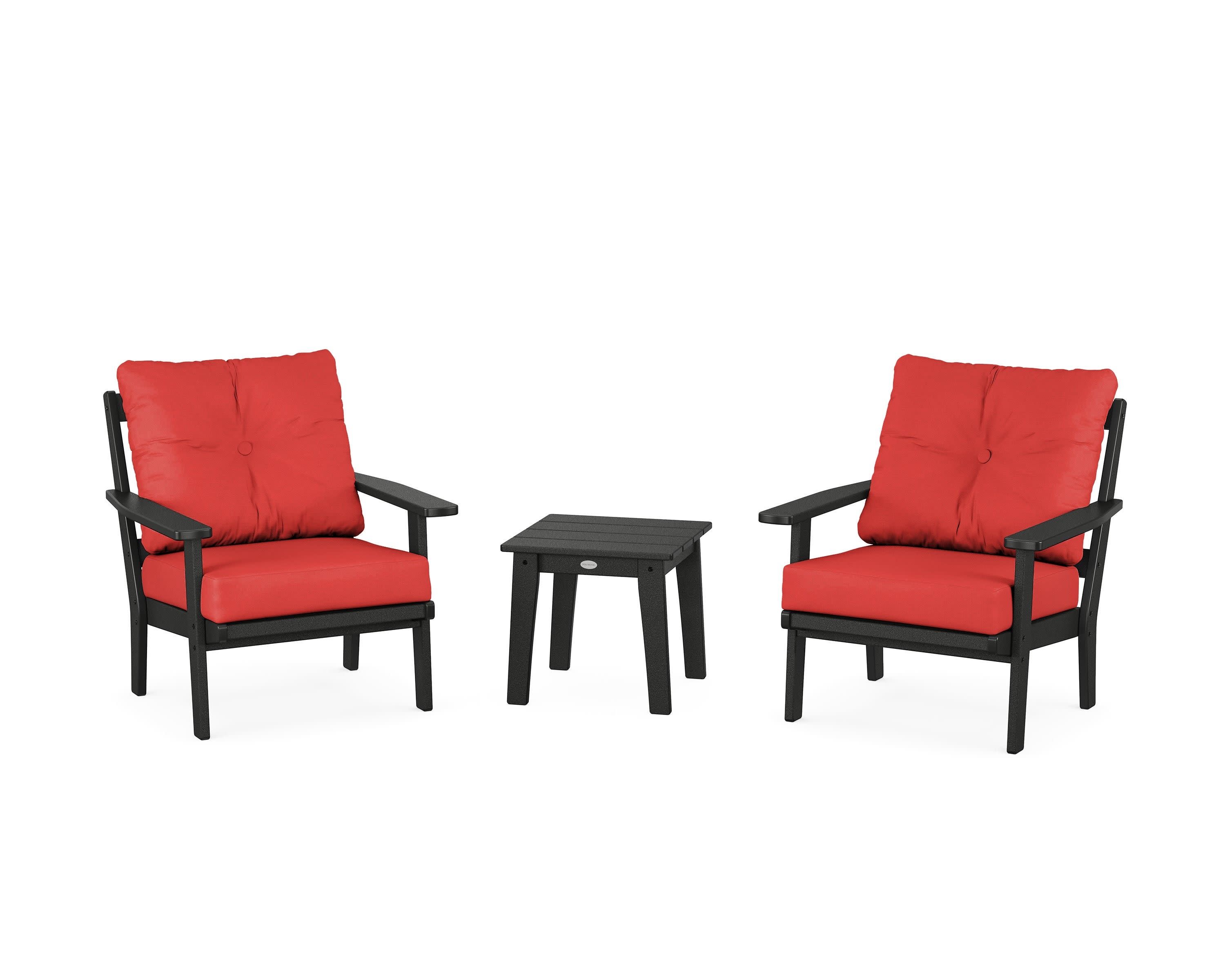 Oxford 3-Piece Deep Seating Set in Black / Crimson Linen