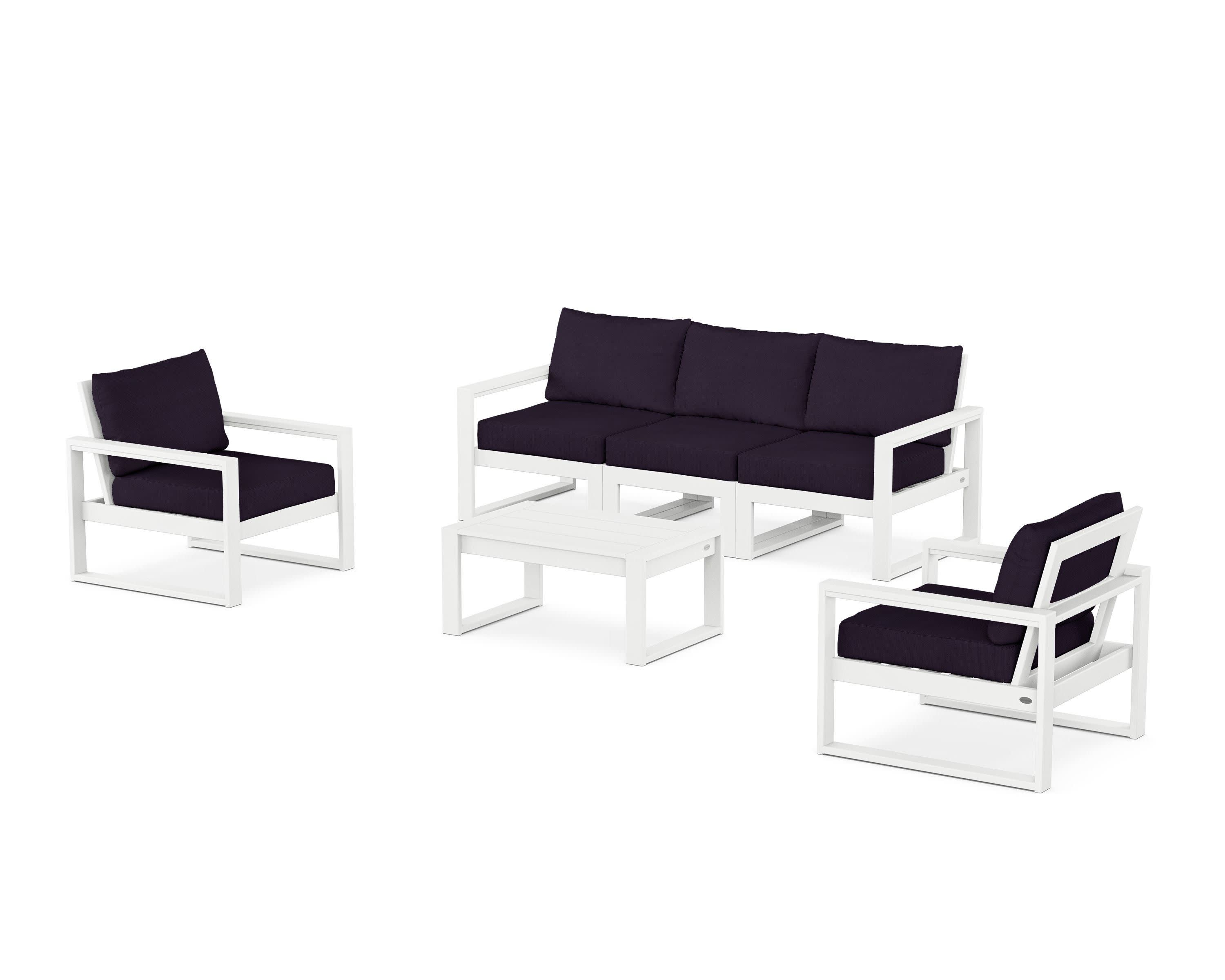 EDGE Sectional 4-Piece Deep Seating Set with Sofa in White / Navy Linen