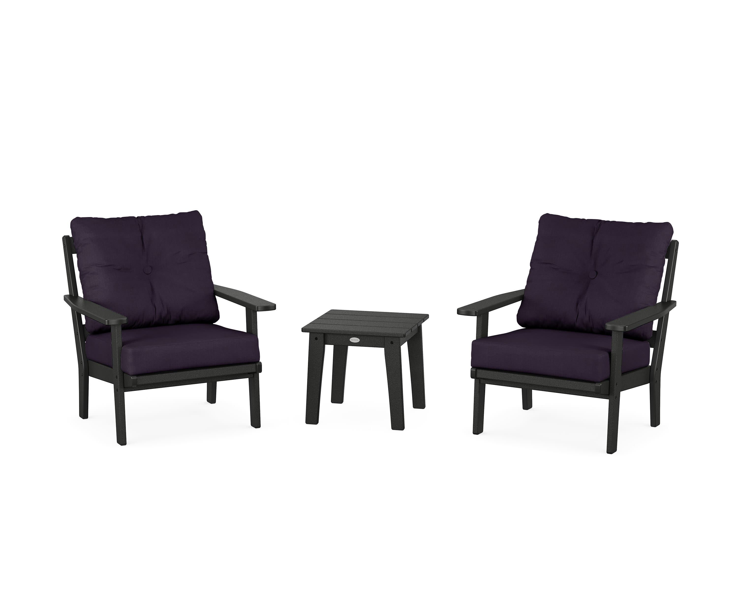 Oxford 3-Piece Deep Seating Set in Black / Navy Linen