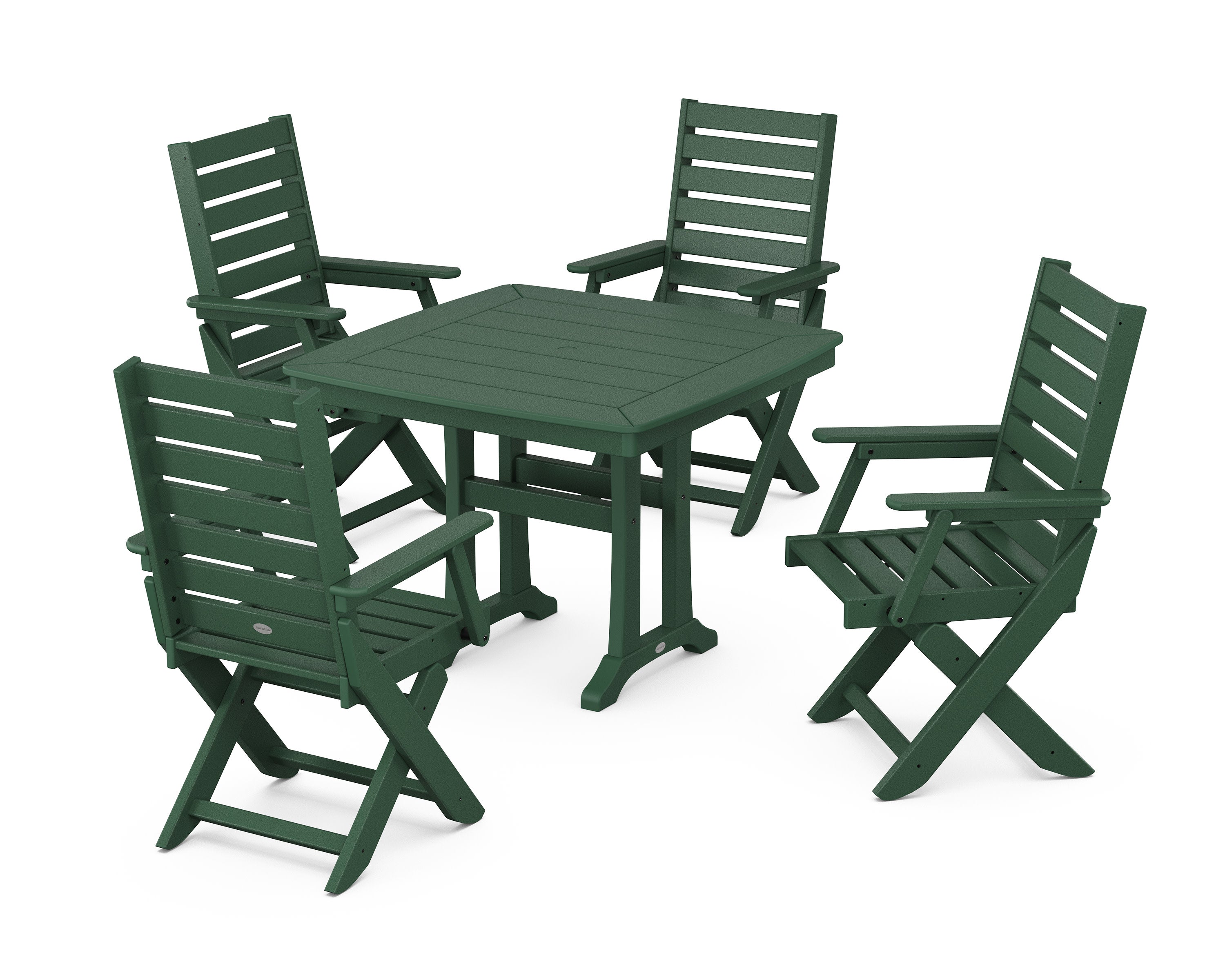 Captain Folding Chair 5-Piece Dining Set with Trestle Legs in Green