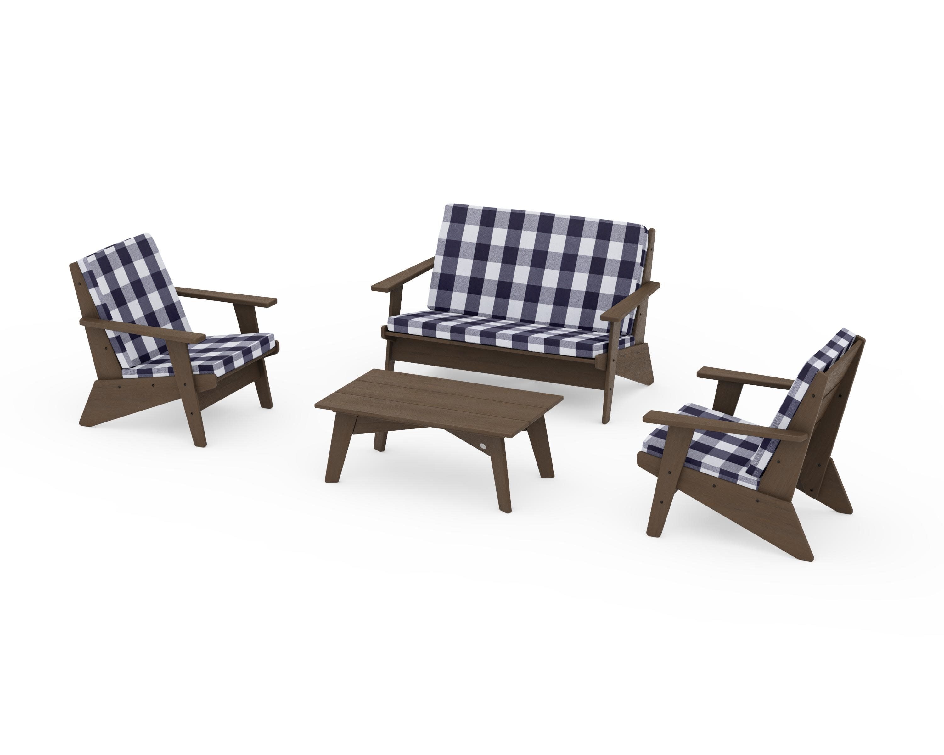 Riviera Modern Lounge 4-Piece Set in Kona / Buffalo Plaid Navy