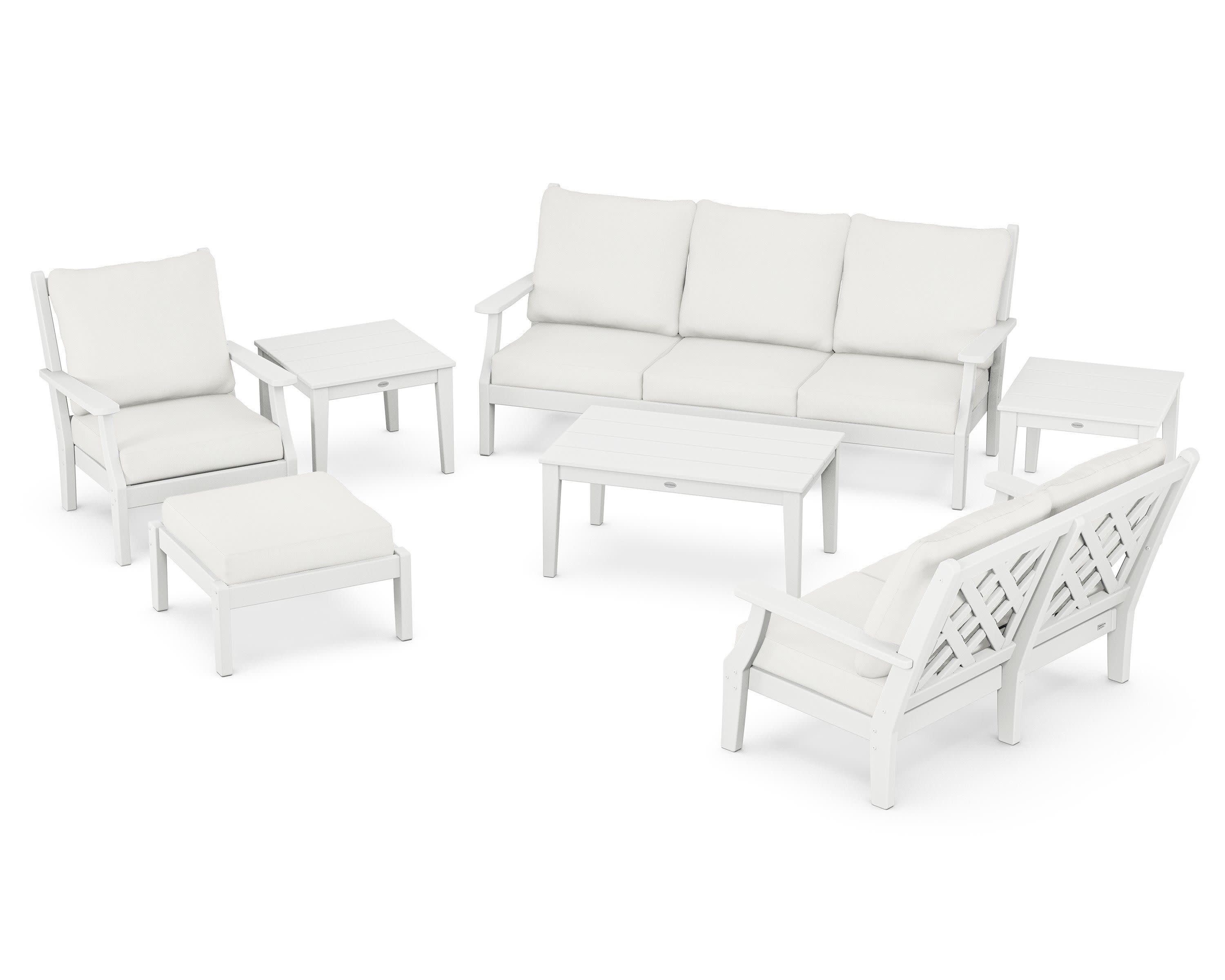 Wovendale 7-Piece Deep Seating Set in White / Natural Linen