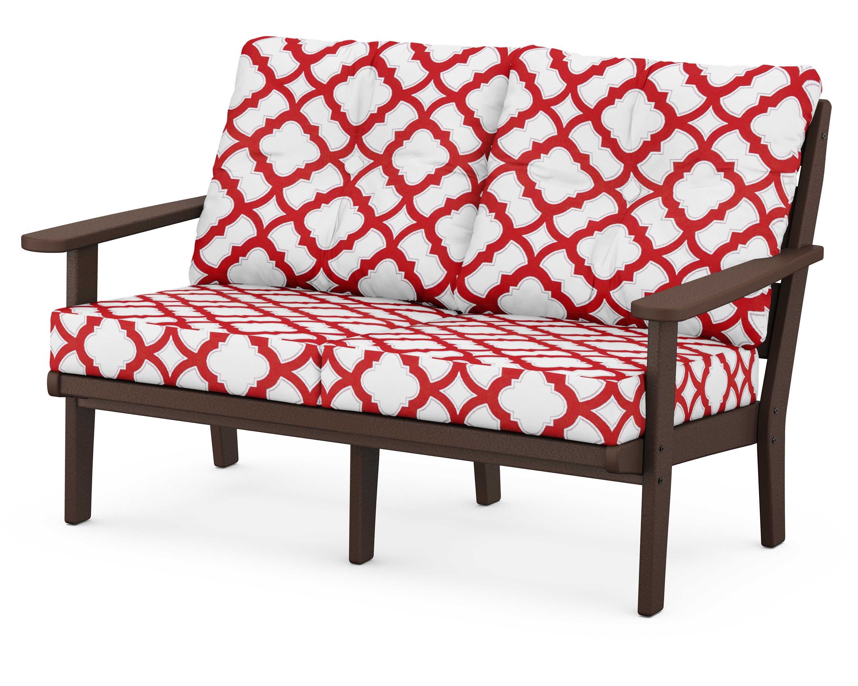 Lakeside Deep Seating Loveseat in Mahogany / Trellis Crimson