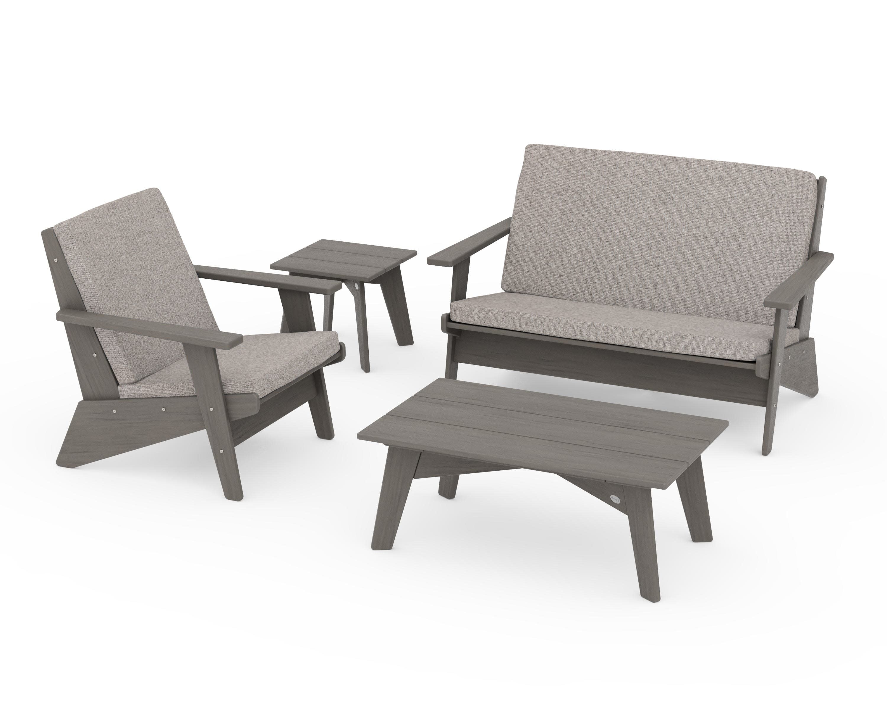 Riviera Modern Lounge 4-Piece Set in Driftwood / Weathered Tweed
