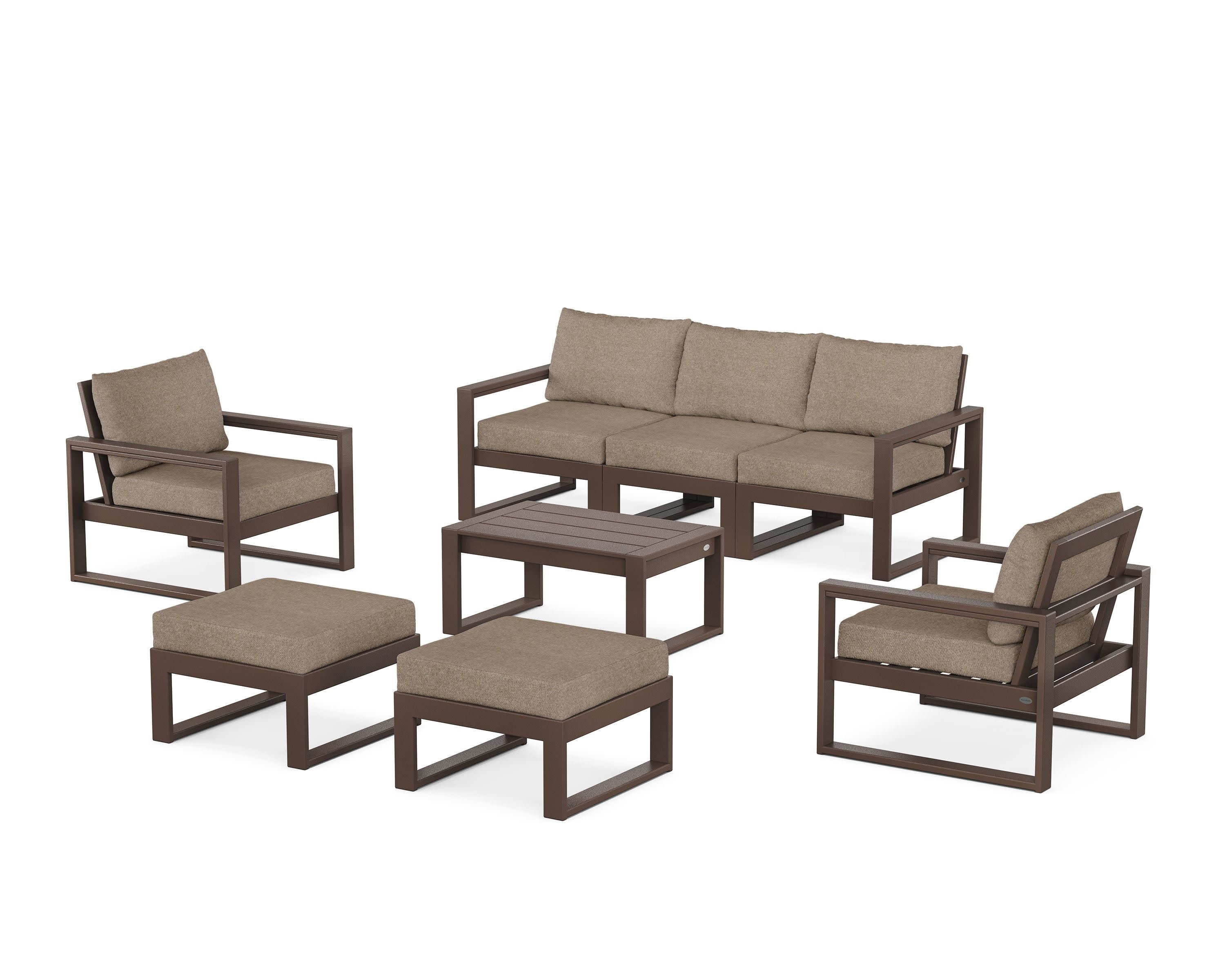 EDGE Sectional 8-Piece Lounge Sofa Set in Mahogany / Spiced Burlap