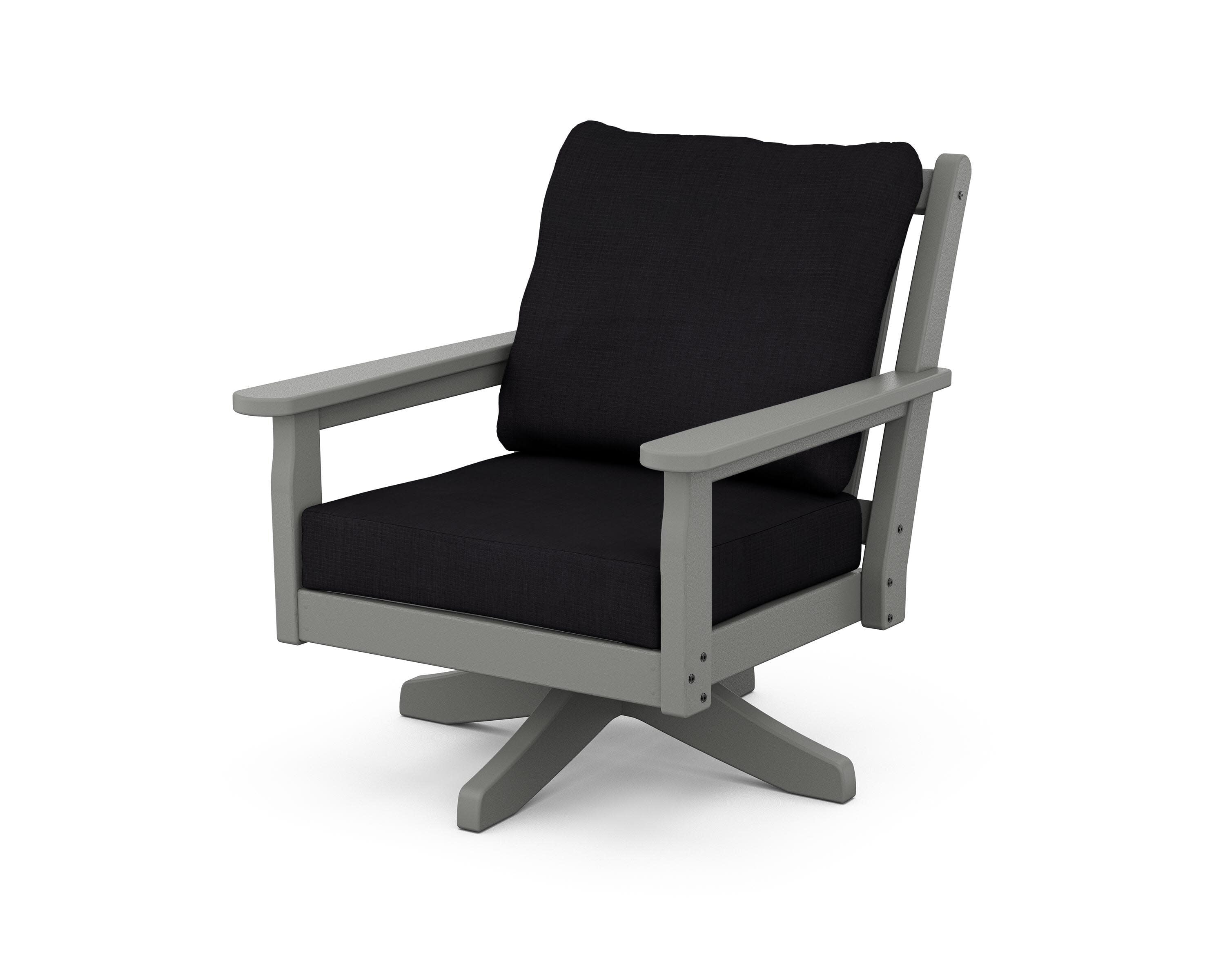 Chippendale Deep Seating Swivel Chair in Slate Grey / Midnight Linen