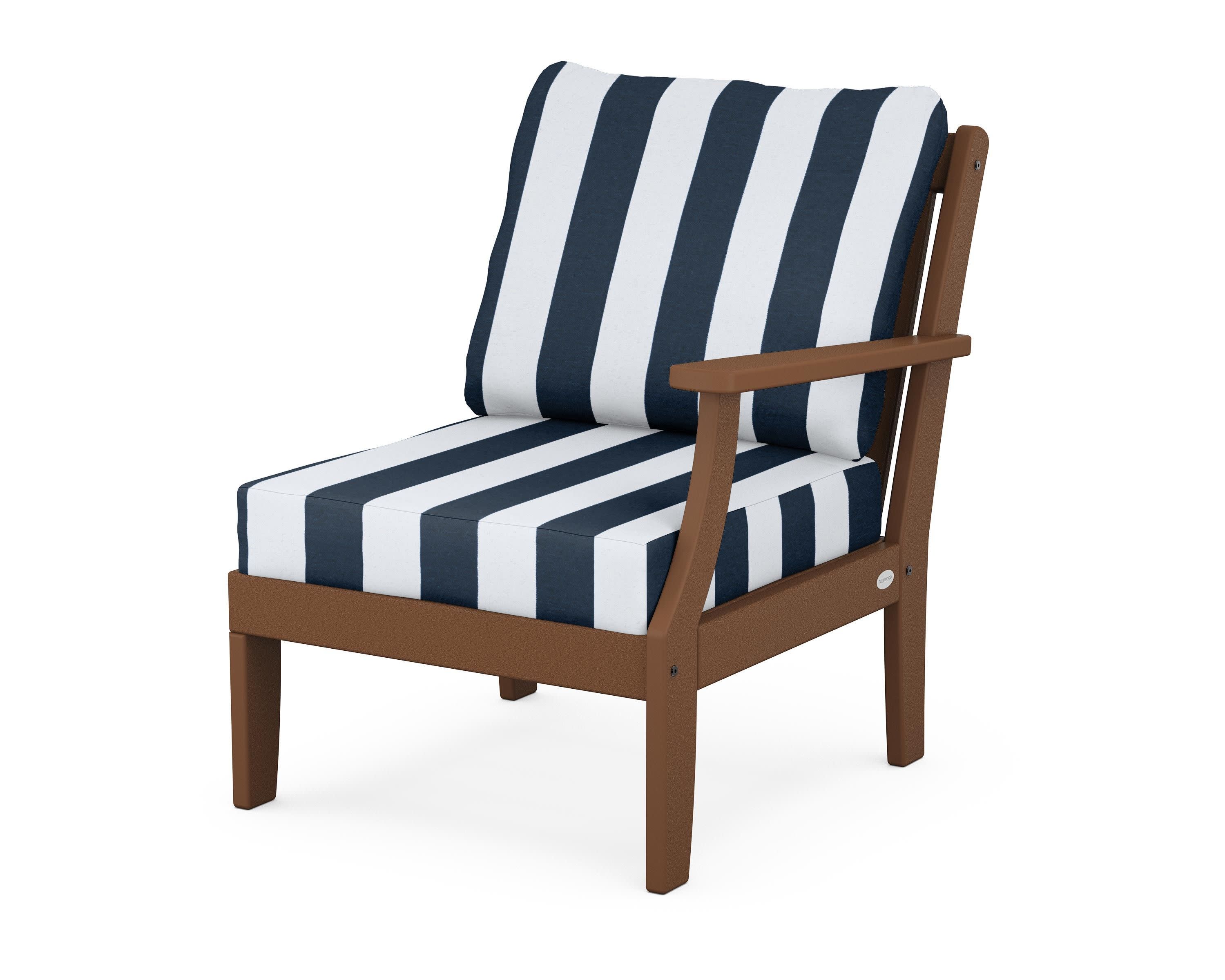 Braxton Modular Right Arm Chair in Teak / Cabana Stripe Marine Indigo