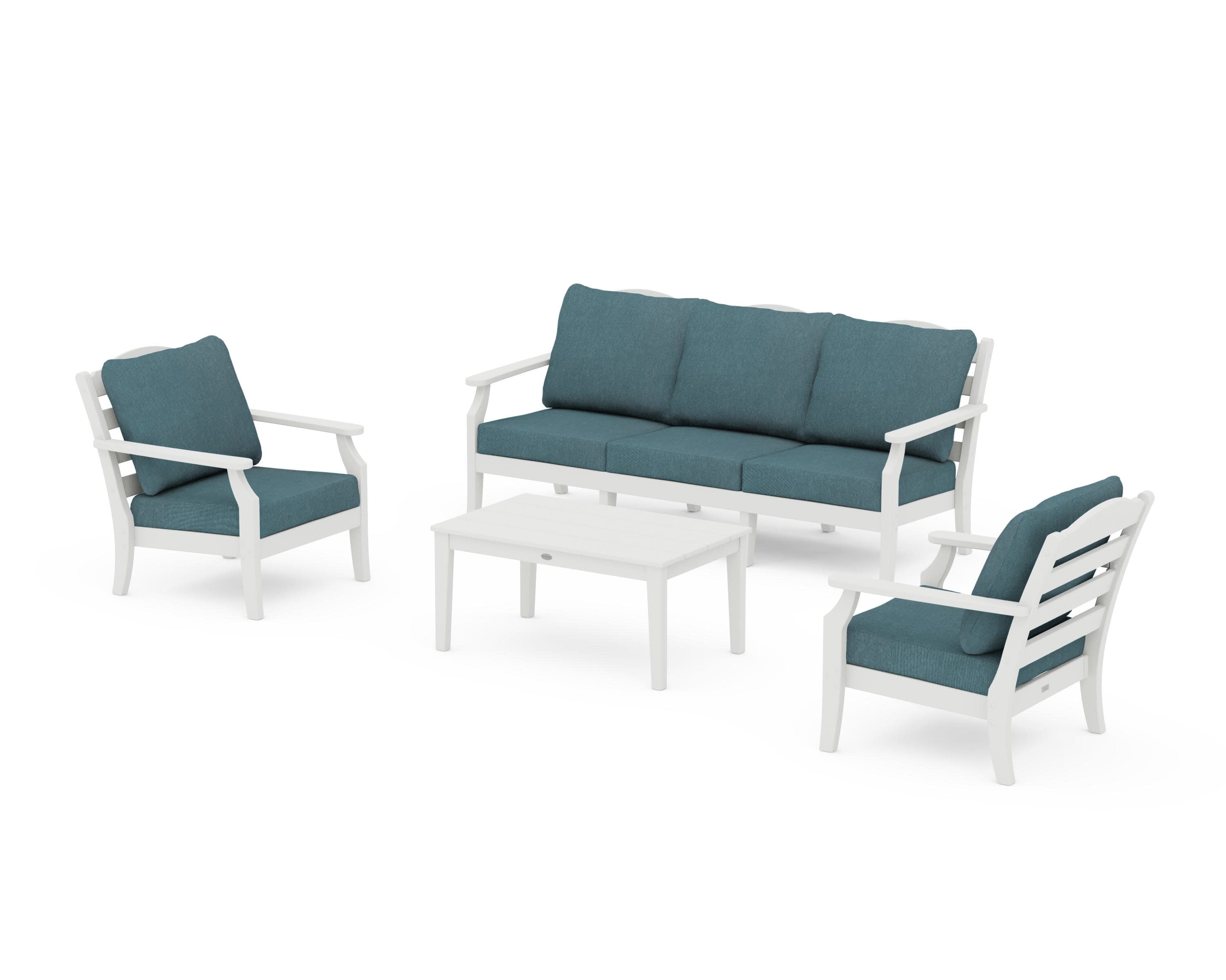 Savannah 4-Piece Deep Seating Set with Sofa in Vintage White / Ocean Teal