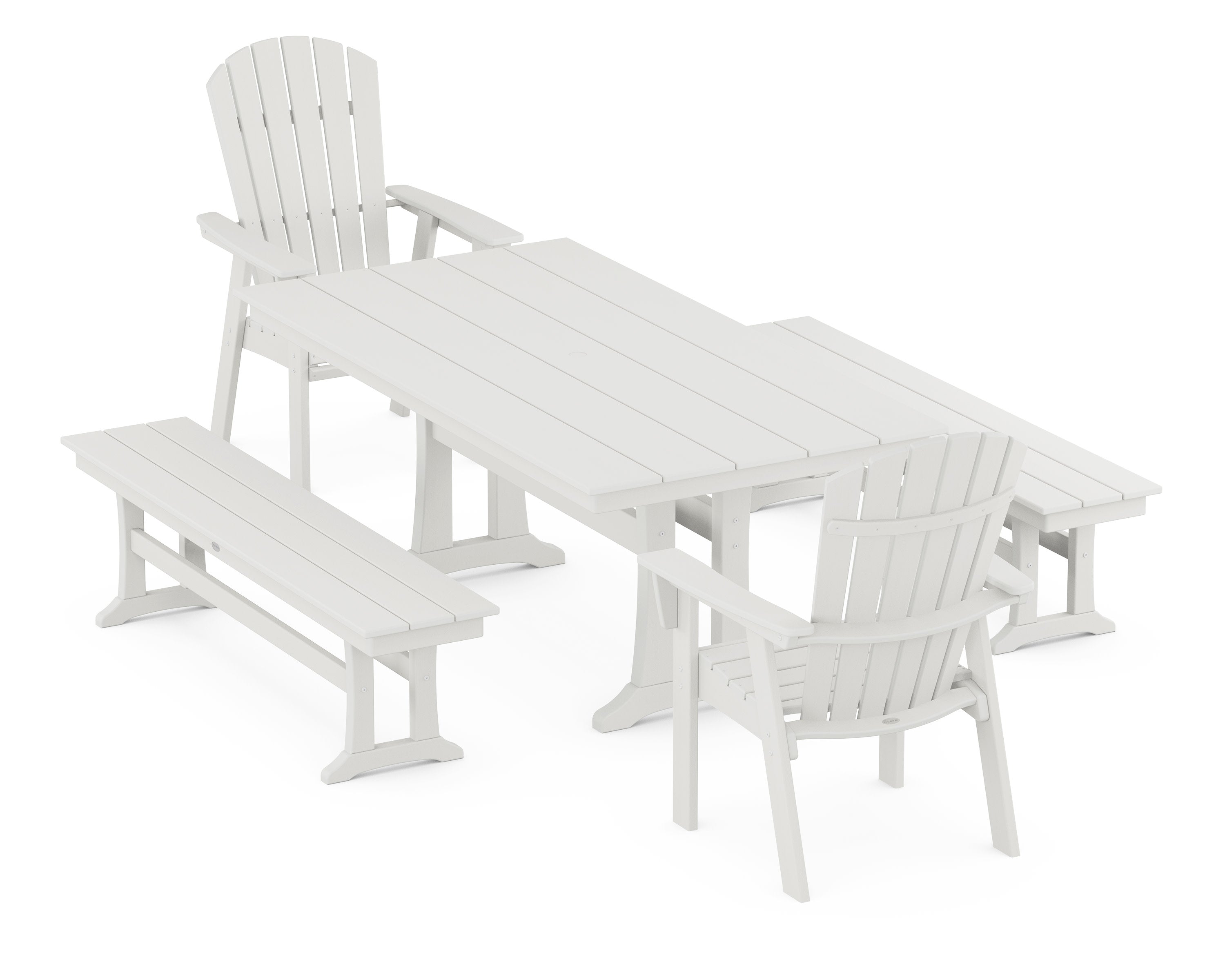Nautical Adirondack 5-Piece Farmhouse Dining Set With Trestle Legs in Vintage White