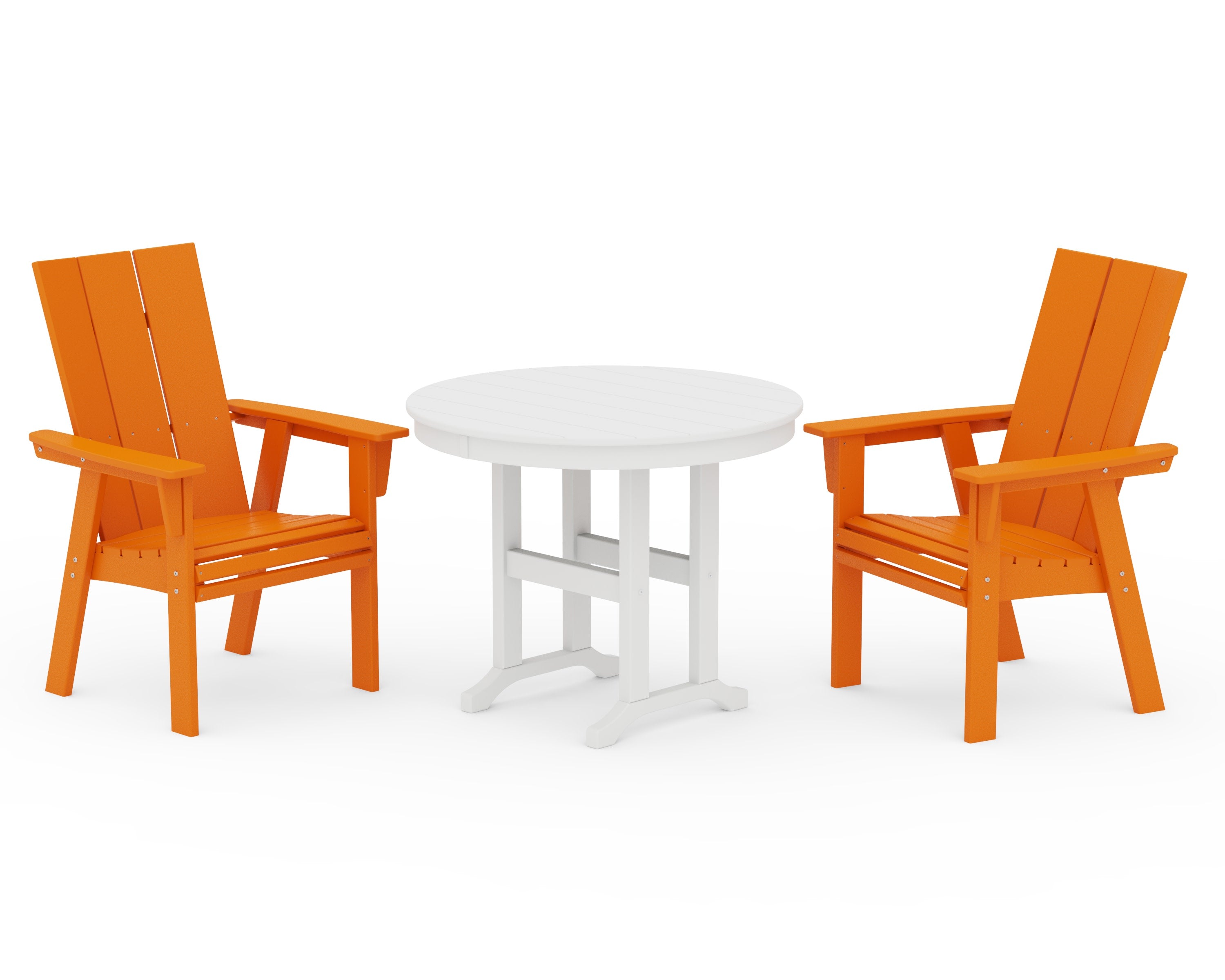 Modern Adirondack 3-Piece Round Dining Set in Tangerine / White