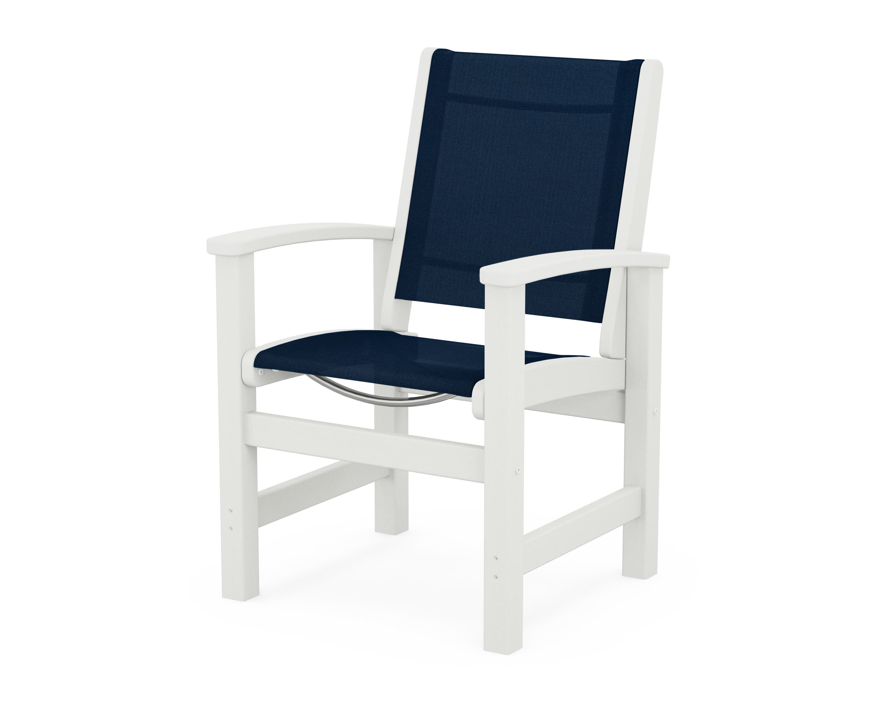 Coastal Dining Chair in Vintage White / Navy Blue Sling