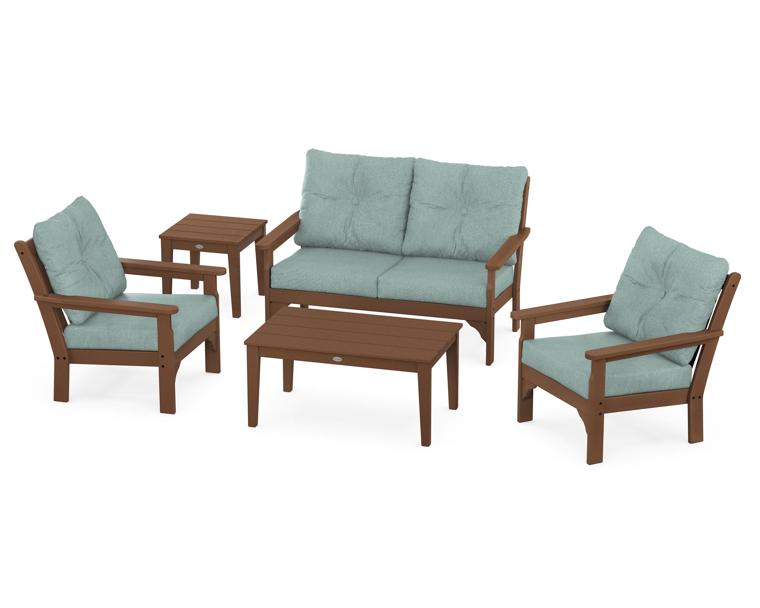 Vineyard 5-Piece Deep Seating Set in Teak / Glacier Spa