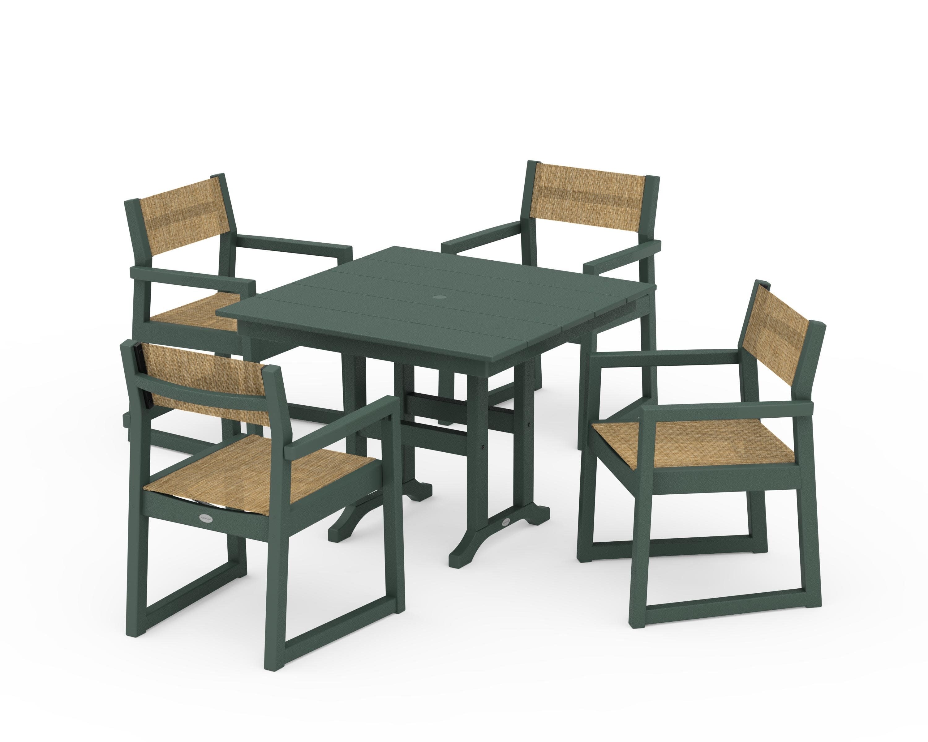 EDGE Sling Arm Chair 5-Piece Farmhouse Dining Set in Green / Burlap Sling