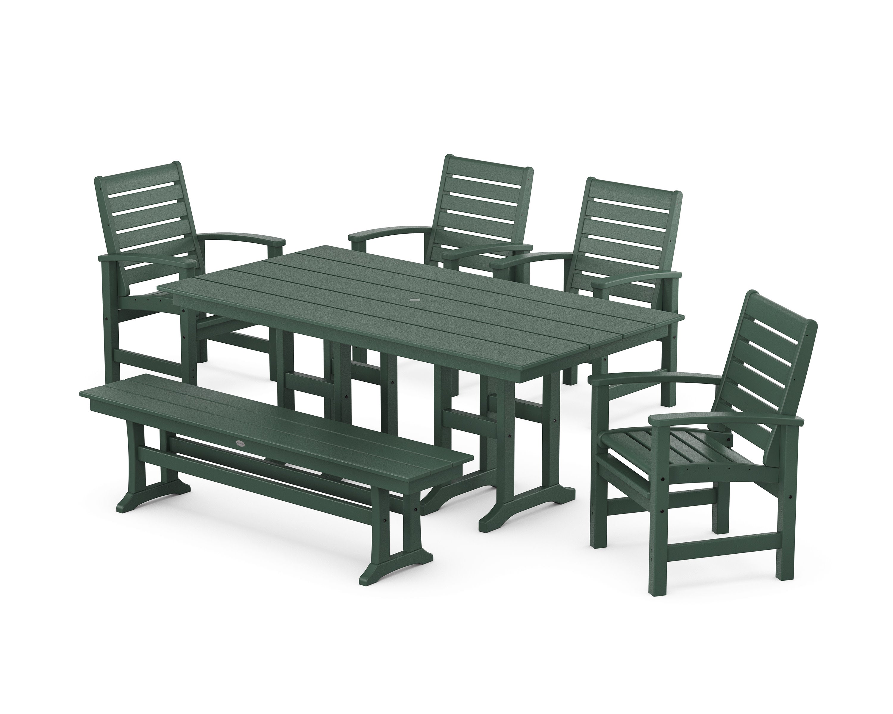 Signature 6-Piece Farmhouse Dining Set with Bench in Green