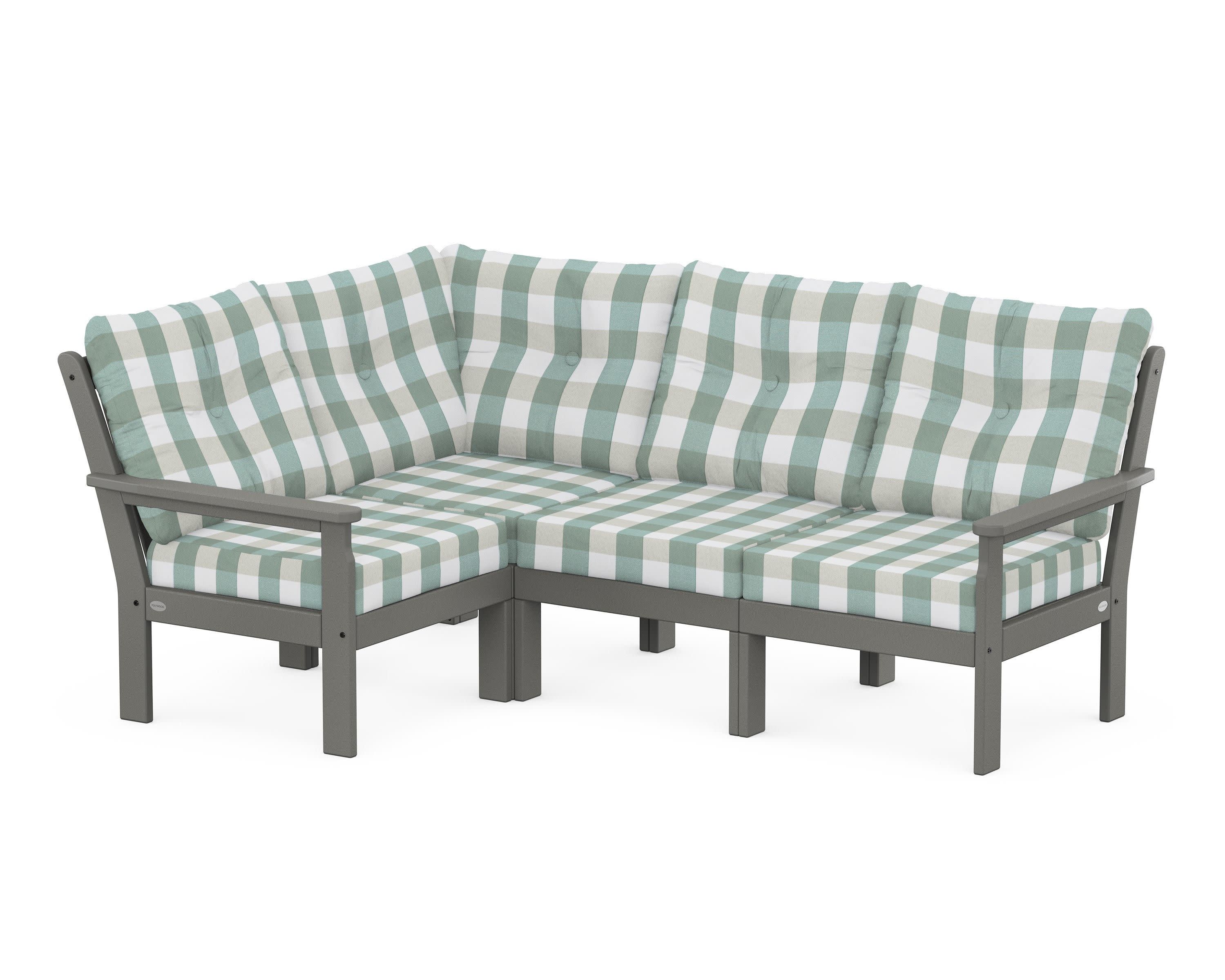 Vineyard 4-Piece Sectional in Slate Grey / Buffalo Plaid Glacier Spa