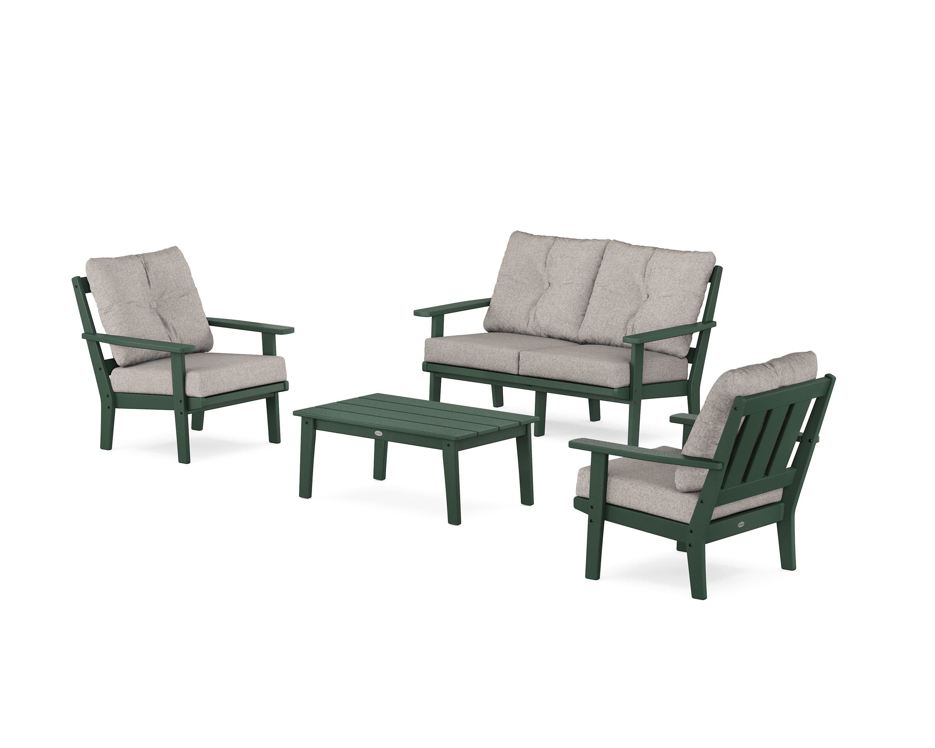 Oxford 4-Piece Deep Seating Set with Loveseat in Green / Weathered Tweed