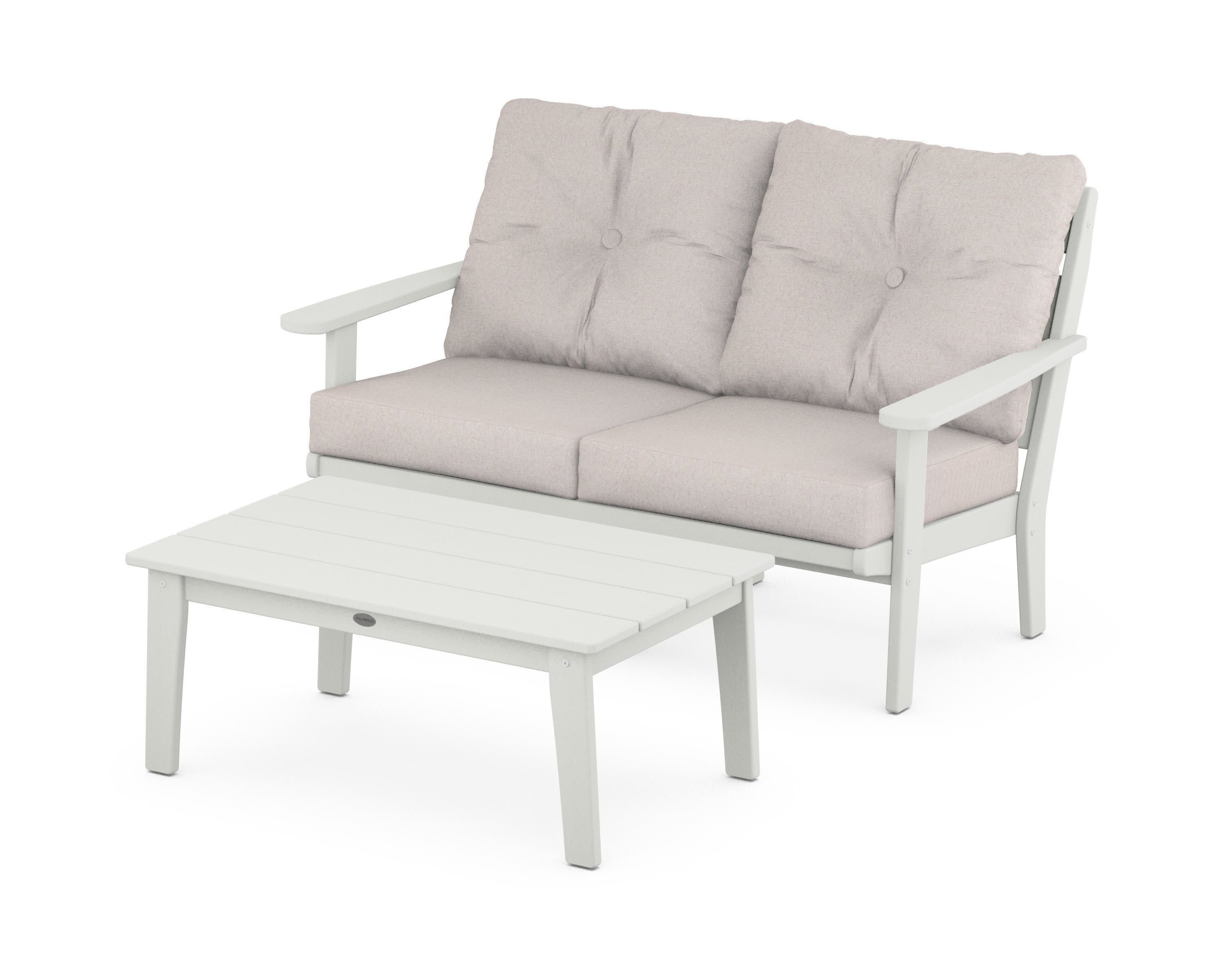 Lakeside 2-Piece Lounge Loveseat Set in Vintage White / Dune Burlap