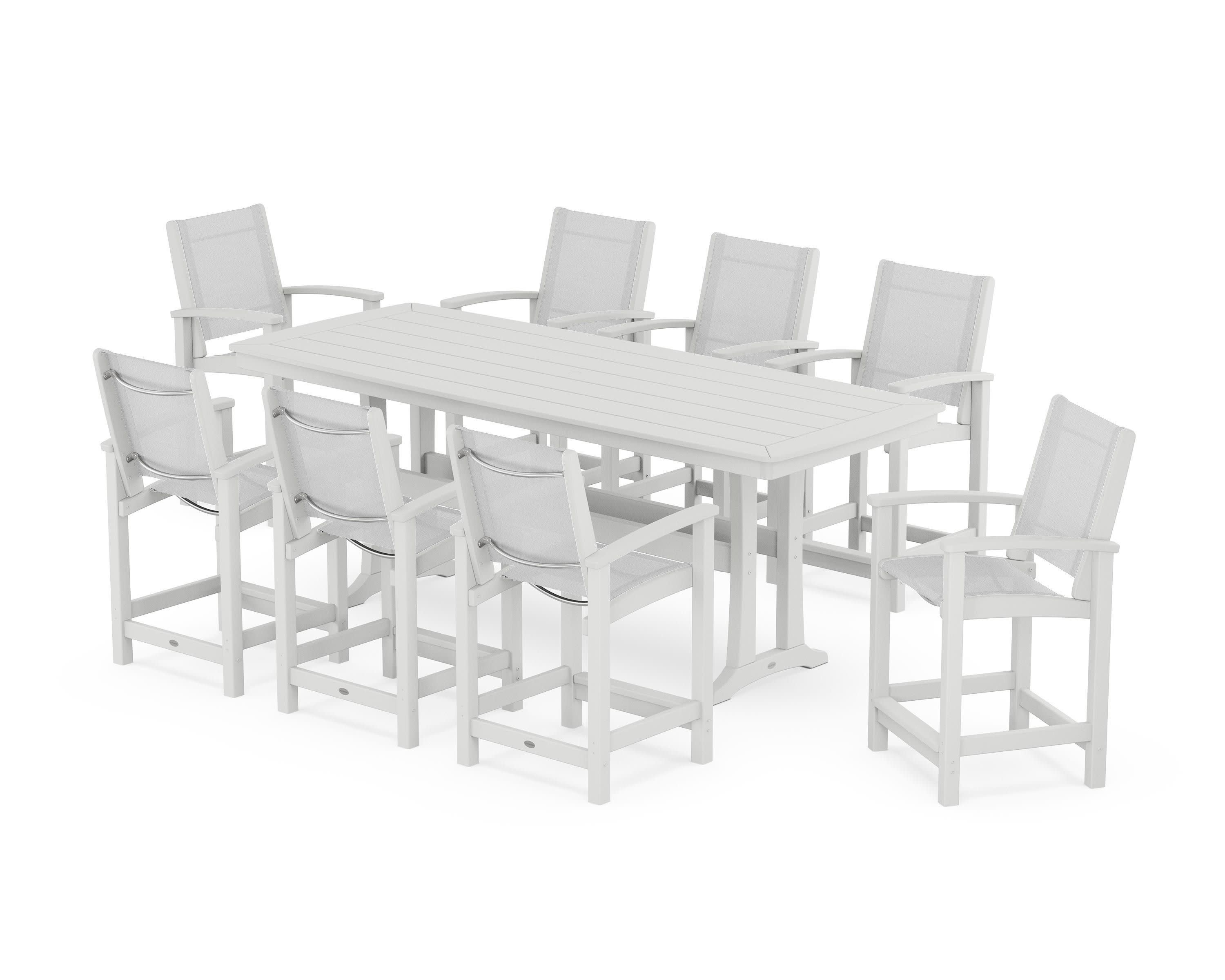 Coastal 9-Piece Counter Set with Trestle Legs in White / White Sling