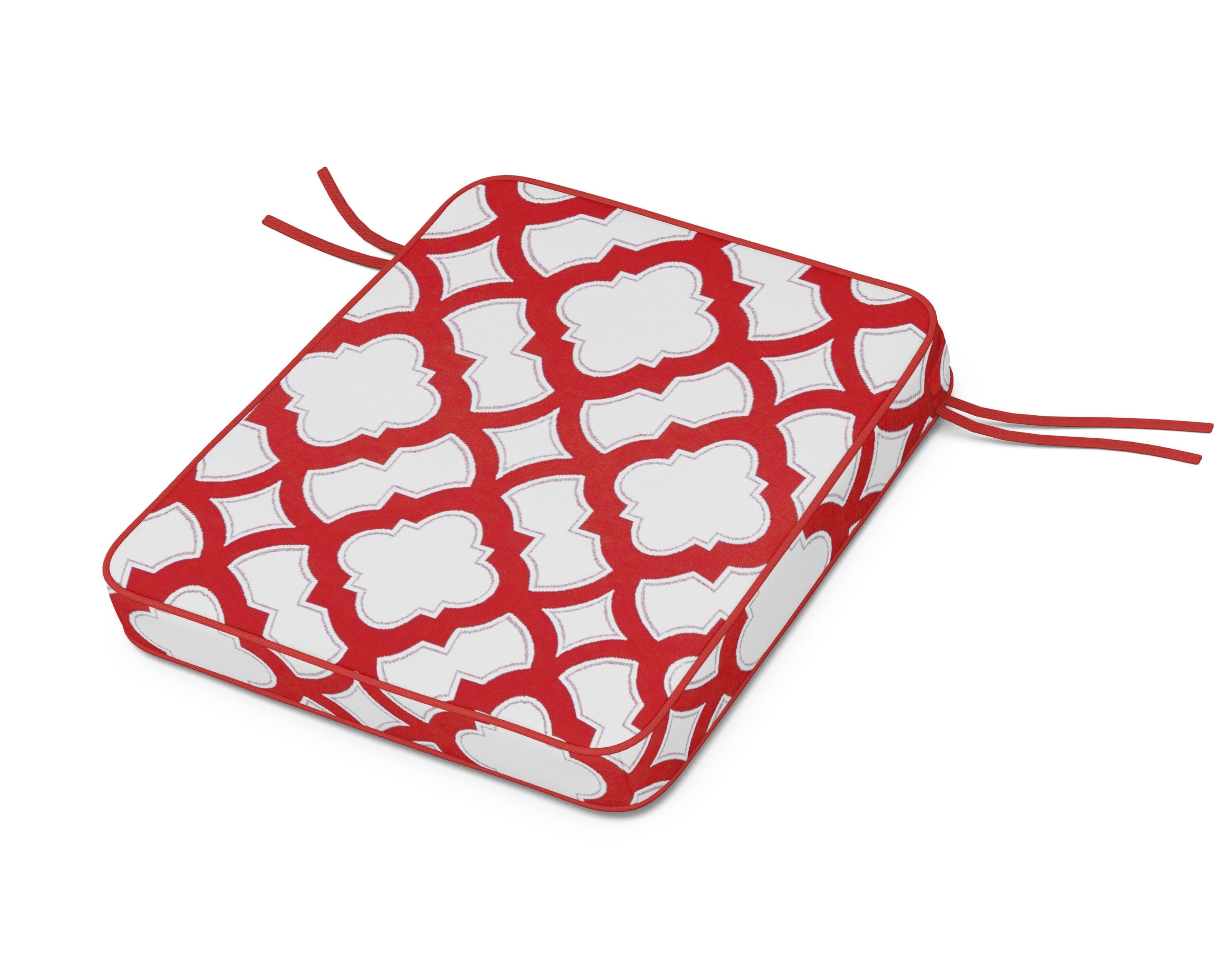 Chinoiserie Rocker Seat Cushion in Trellis Crimson