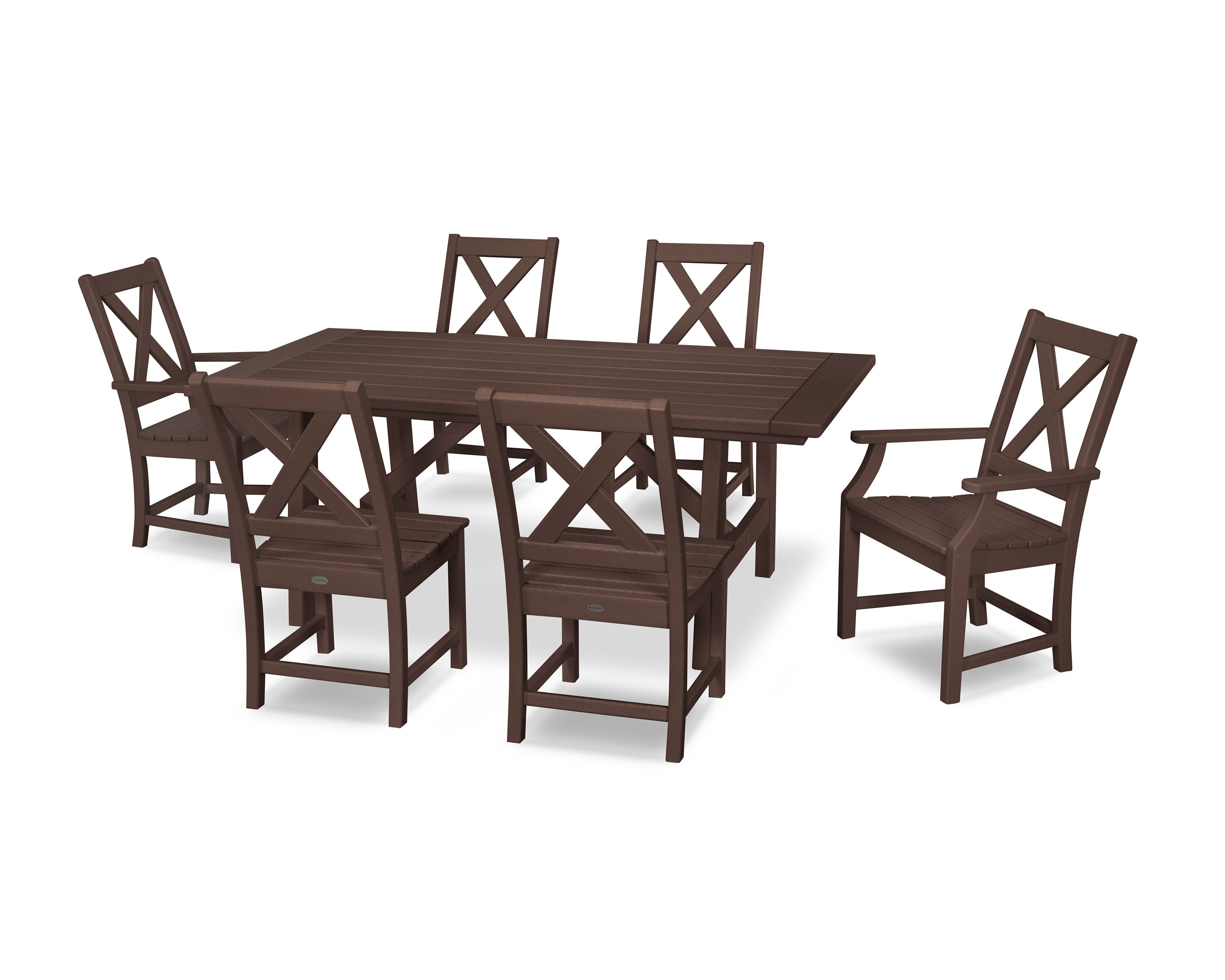 Braxton 7-Piece Rustic Farmhouse Dining Set in Mahogany