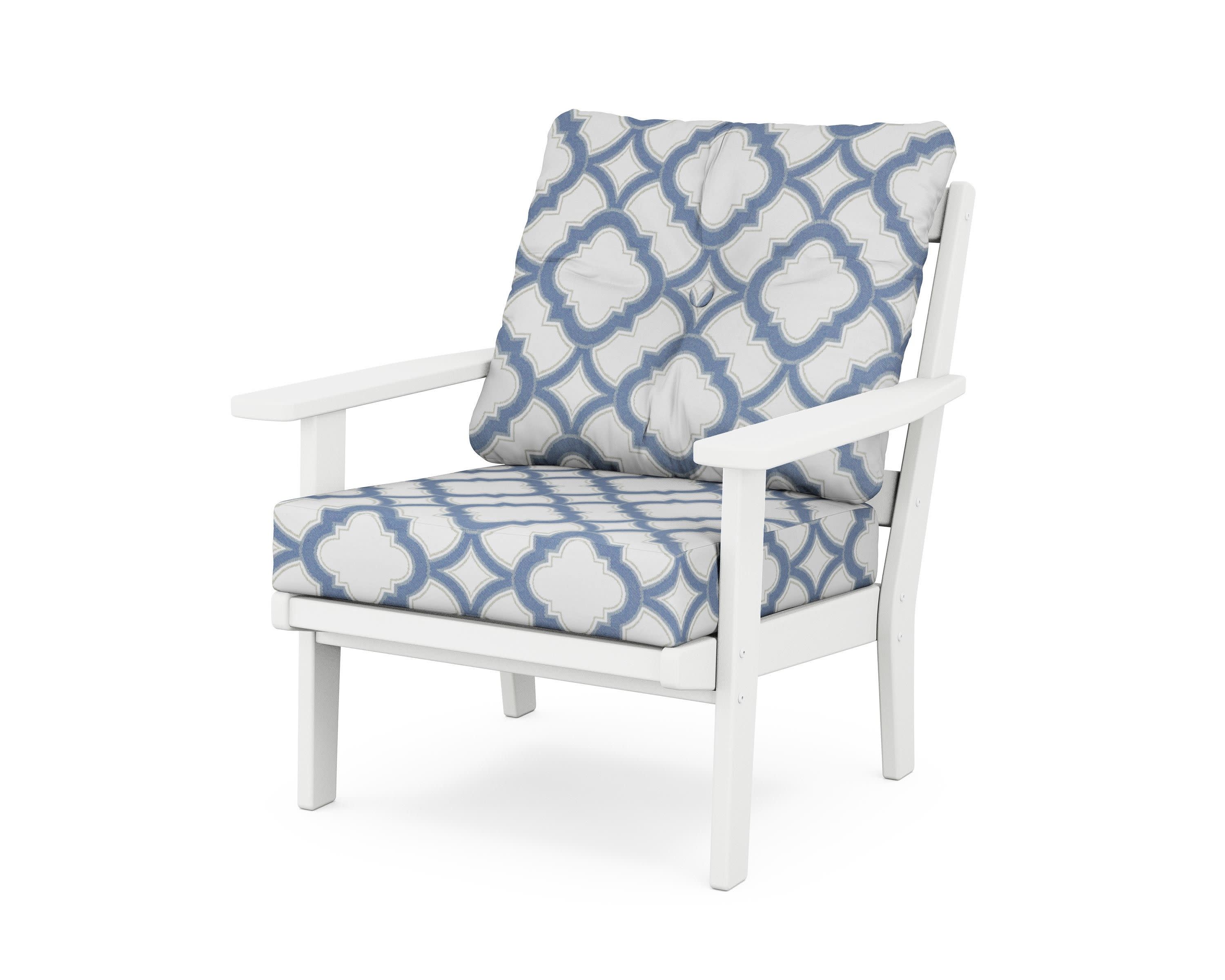 Oxford Deep Seating Chair in White / Trellis Sky Blue