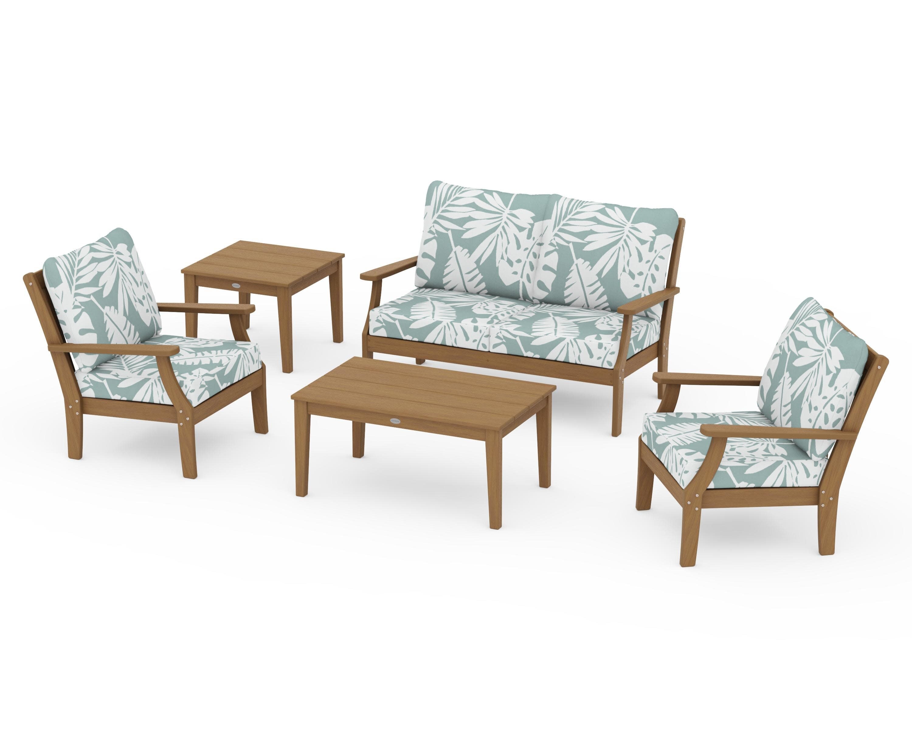 Braxton 5-Piece Deep Seating Set in Natural / Leaf Glacier Spa