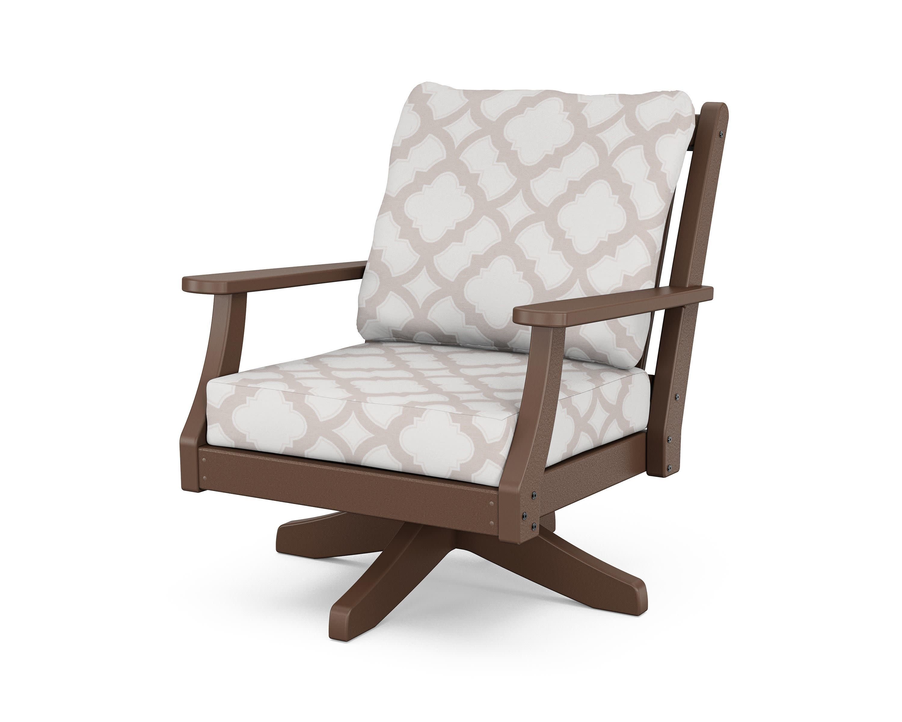 Wovendale Deep Seating Swivel Chair in Mahogany / Trellis Dune Burlap