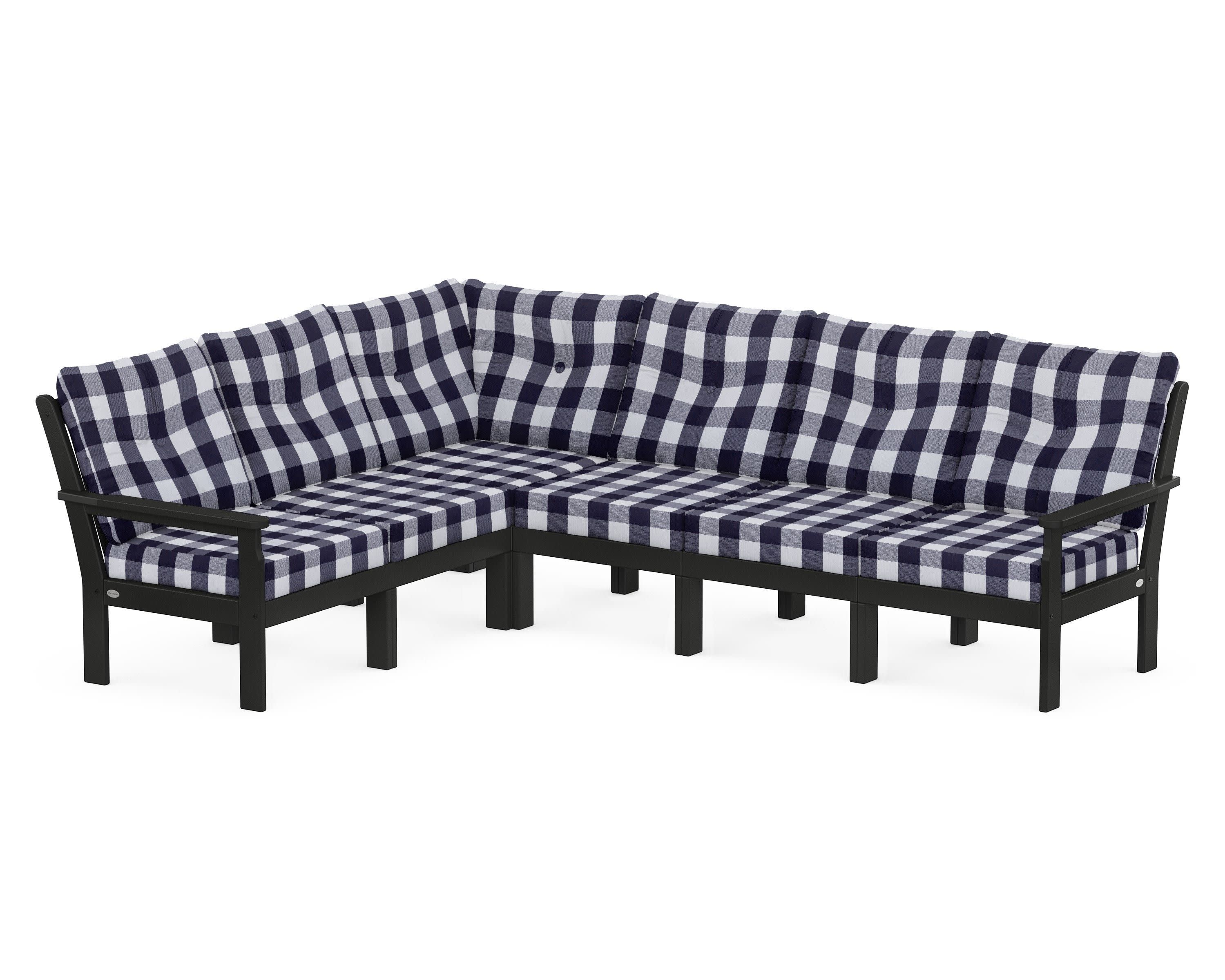 Vineyard 6-Piece Sectional in Black / Buffalo Plaid Navy