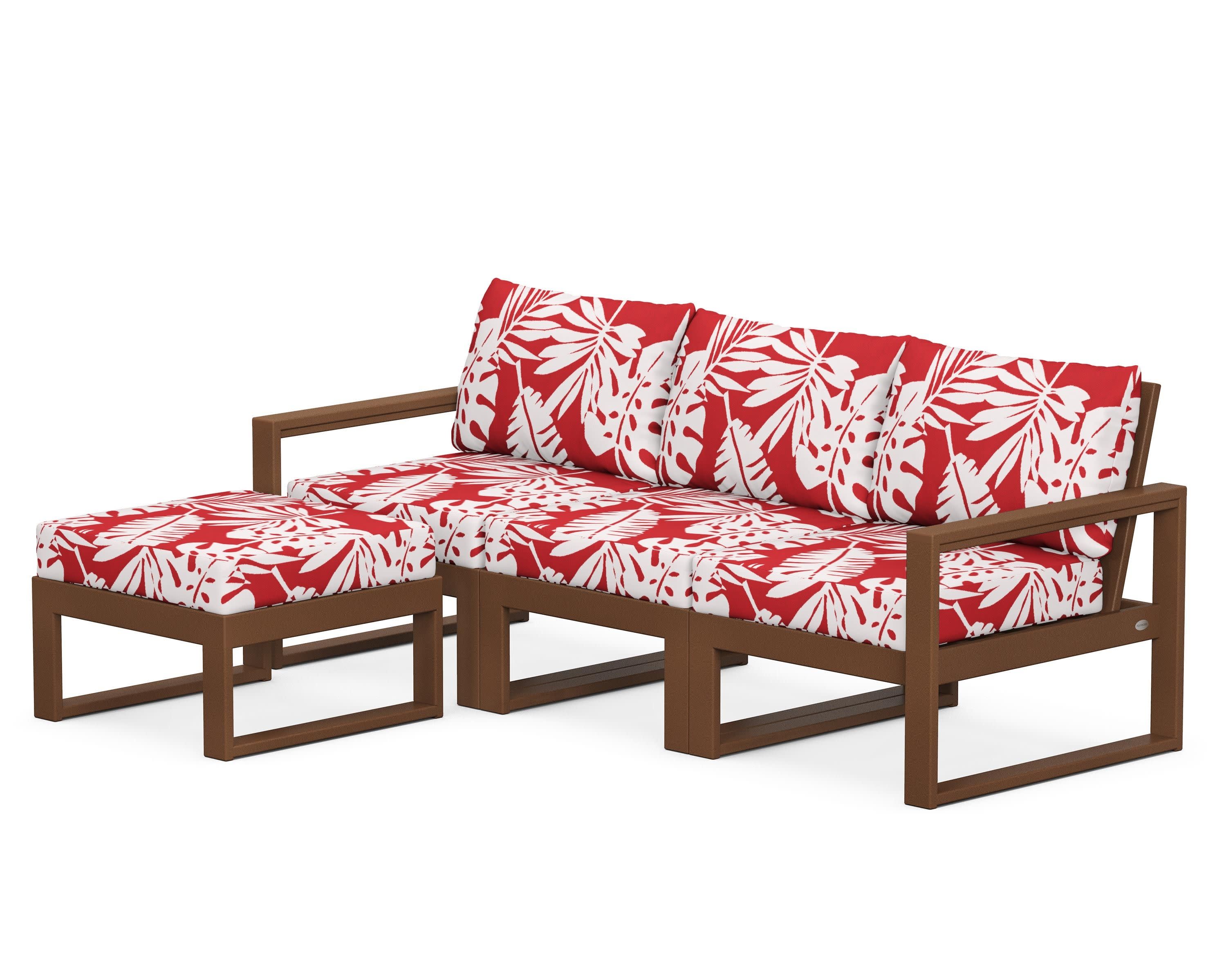 EDGE 4-Piece Modular Deep Seating Set with Ottoman in Teak / Leaf Crimson