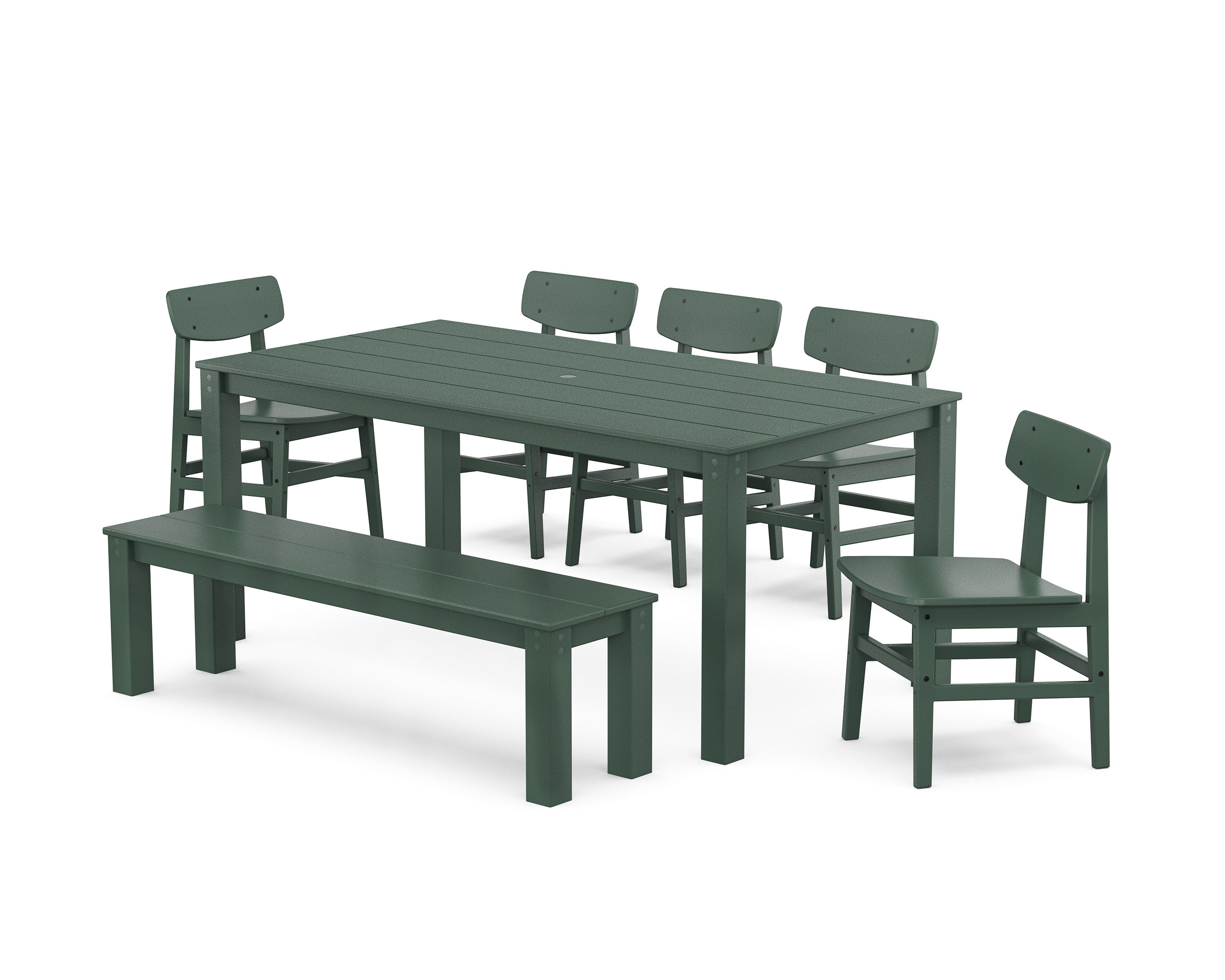 Modern Studio Urban Chair 7-Piece Parsons Dining Set with Bench in Green