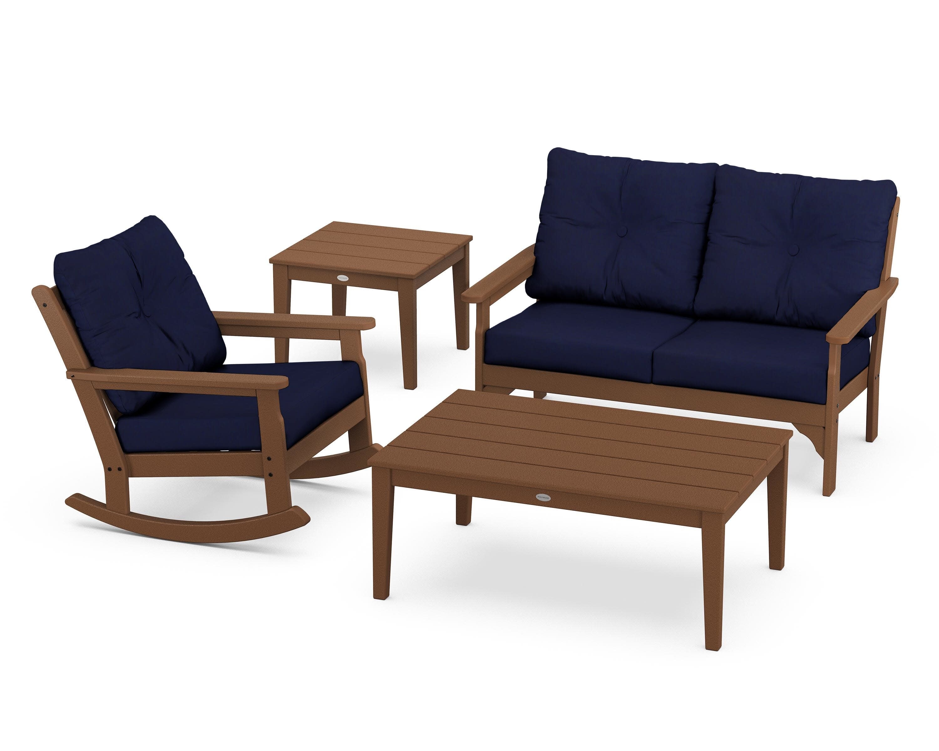 Vineyard 4-Piece Deep Seating Rocker Set in Teak / Navy