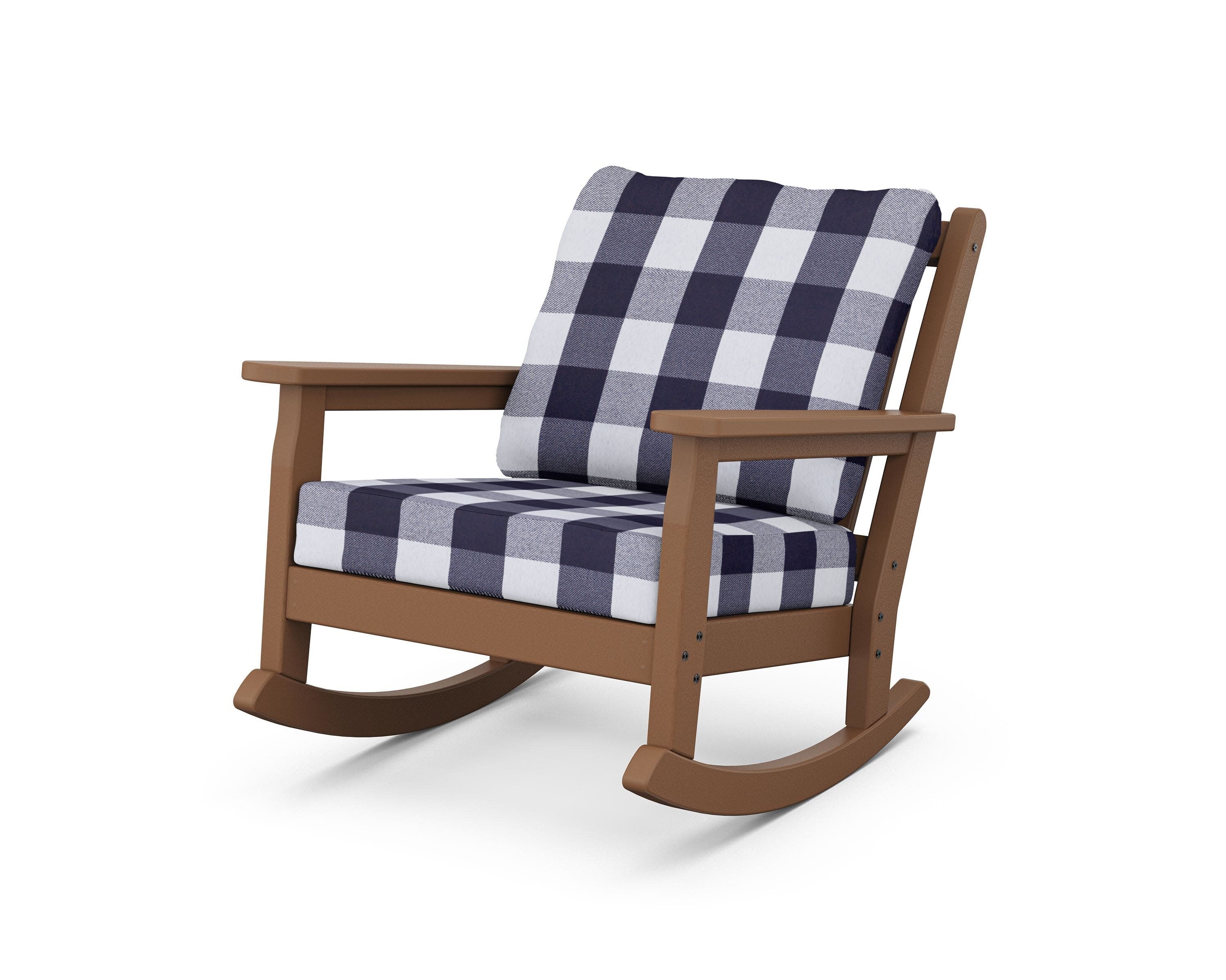 Chippendale Deep Seating Rocking Chair in Teak / Buffalo Plaid Navy