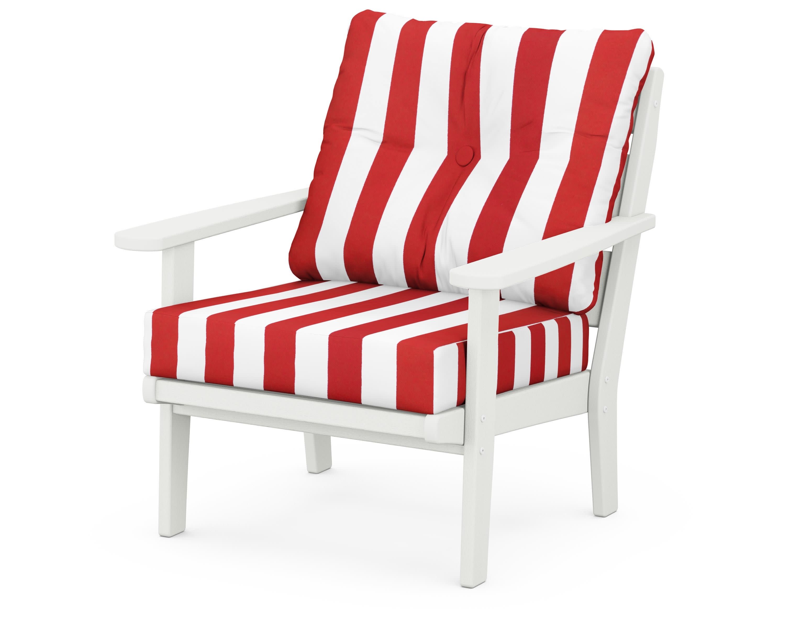 Lakeside Deep Seating Chair in Vintage White / Cabana Stripe Crimson
