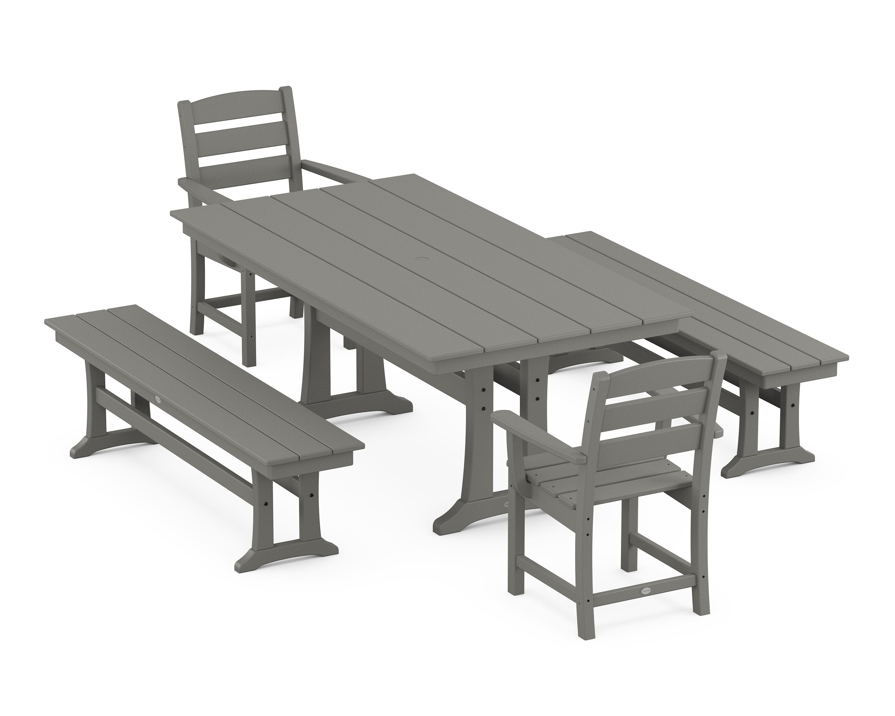Lakeside 5-Piece Farmhouse Dining Set With Trestle Legs in Slate Grey