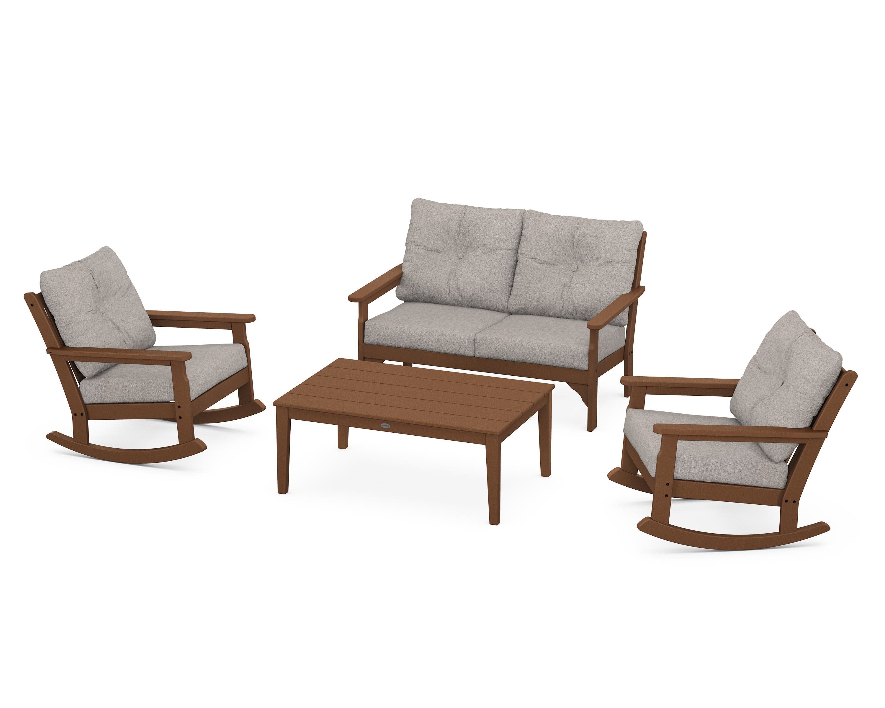 Vineyard 4-Piece Deep Seating Rocking Chair Set in Teak / Weathered Tweed