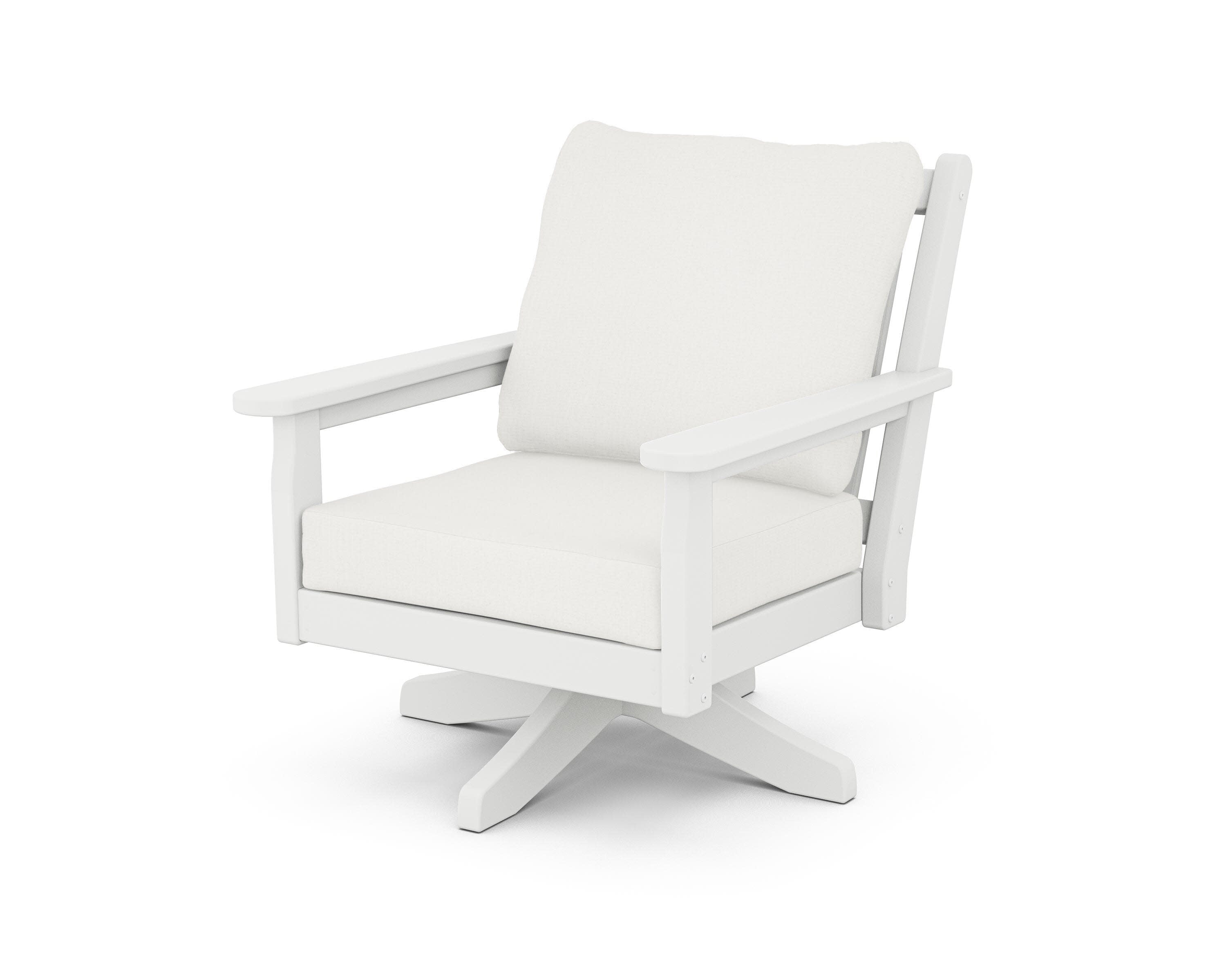 Chippendale Deep Seating Swivel Chair in White / Natural Linen