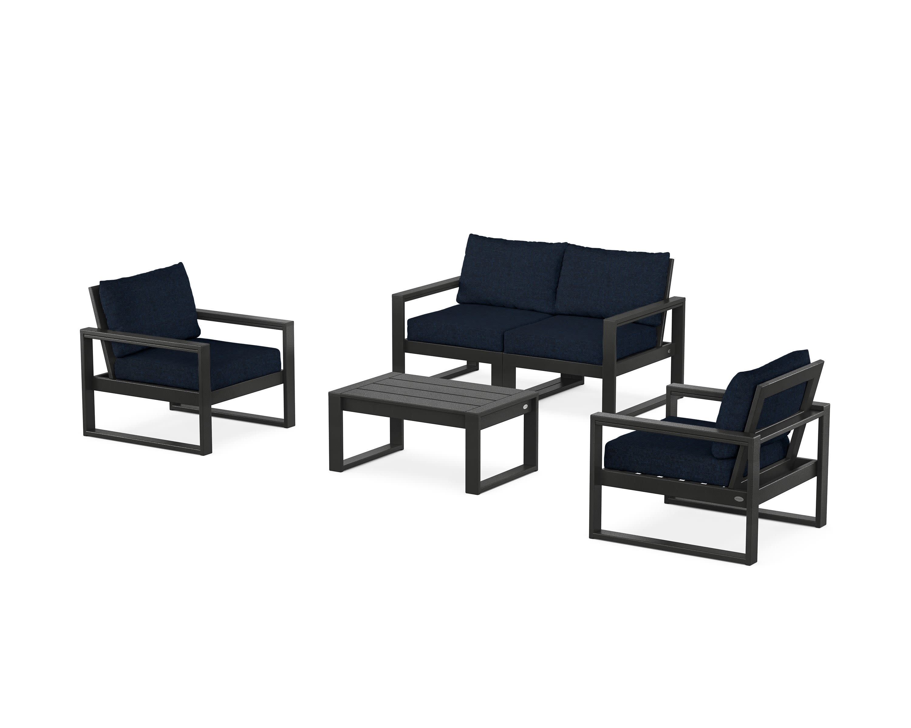 EDGE Sectional 4-Piece Deep Seating Set with Loveseat in Black / Marine Indigo