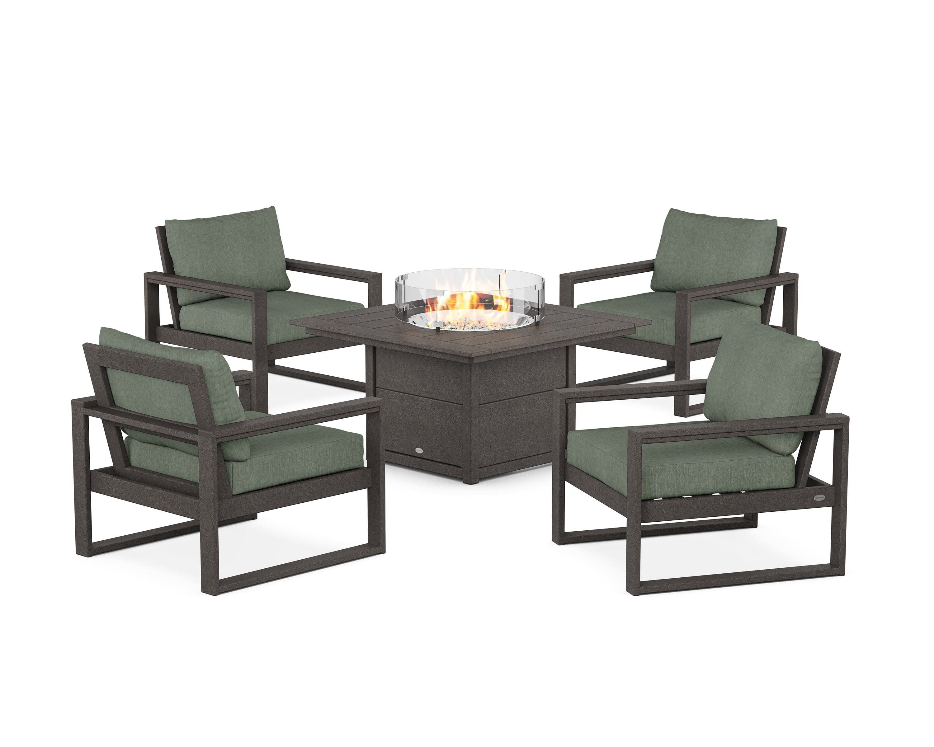 EDGE Sectional 5-Piece Deep Seating Set with Fire Pit Table in Vintage Coffee / Cast Sage