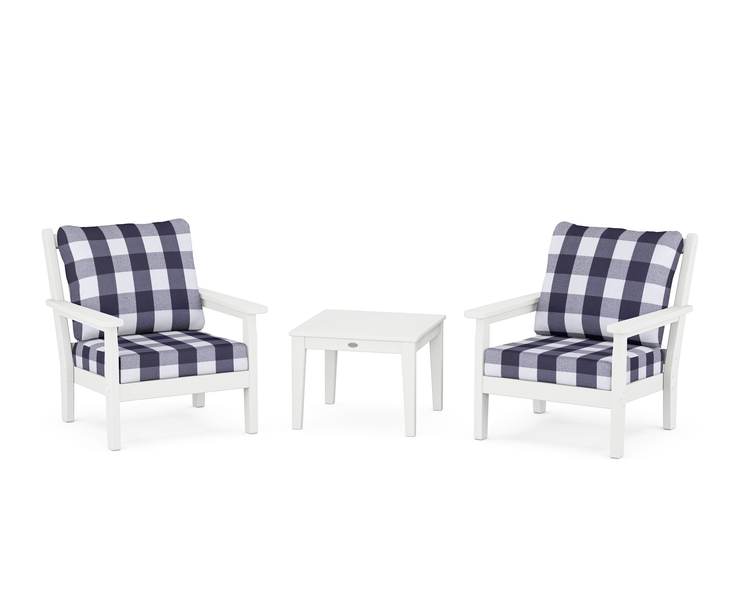 Chippendale 3-Piece Deep Seating Set in White / Buffalo Plaid Navy