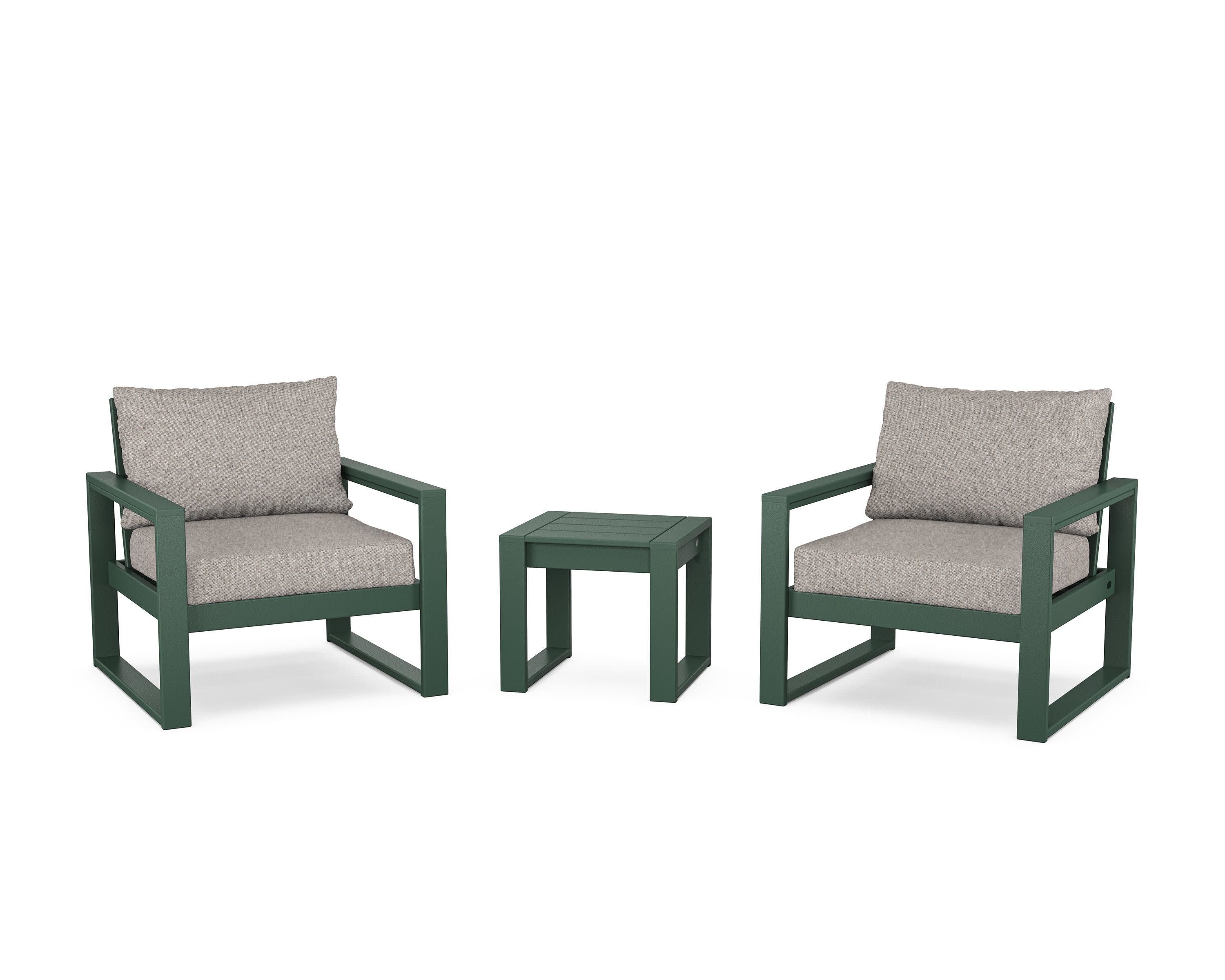 EDGE Sectional 3-Piece Deep Seating Set in Green / Weathered Tweed
