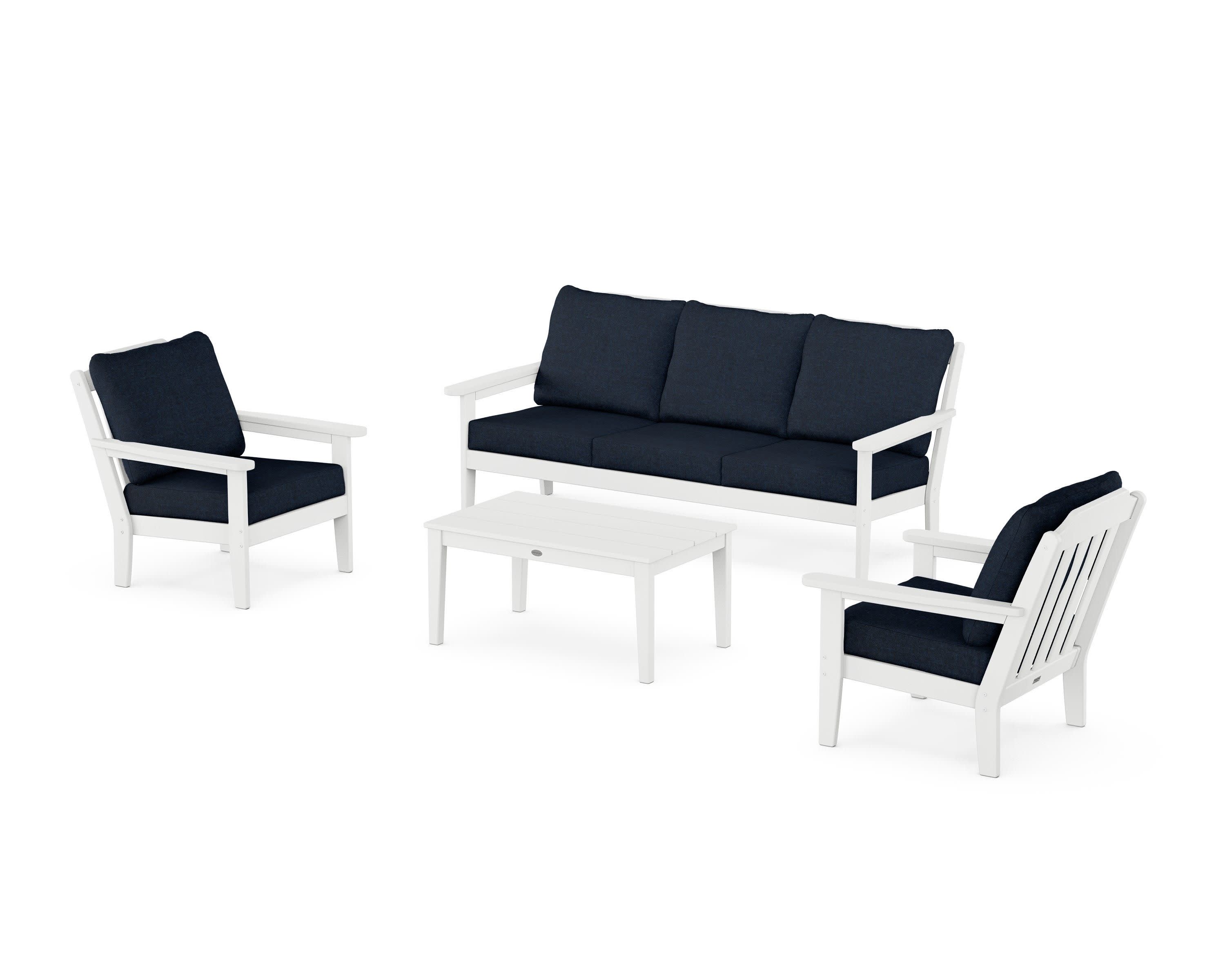 Cottage 4-Piece Deep Seating Set with Sofa in White / Marine Indigo