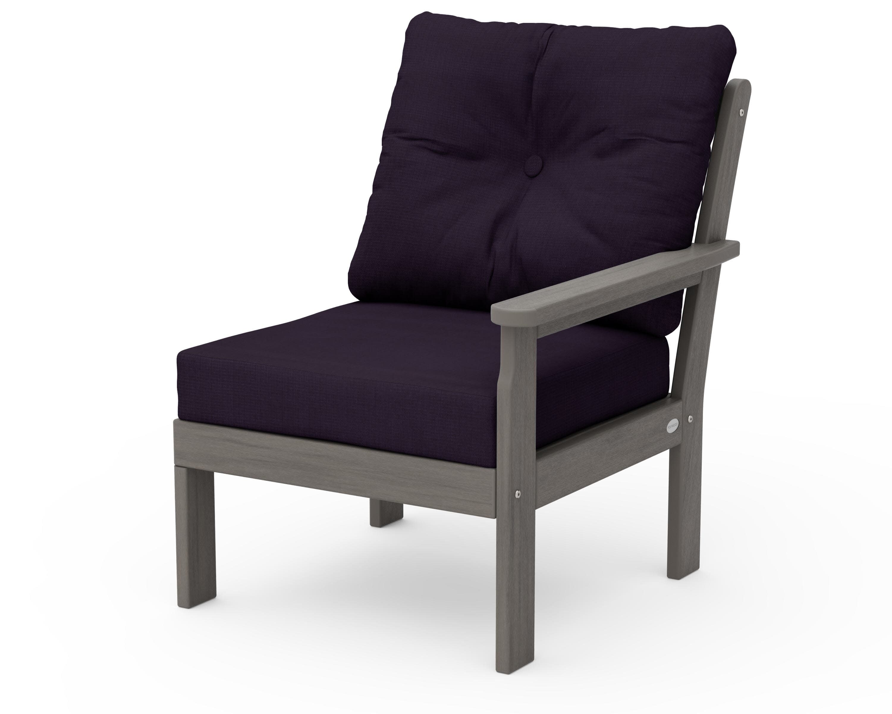 Vineyard Modular Right Arm Chair in Driftwood / Navy Linen