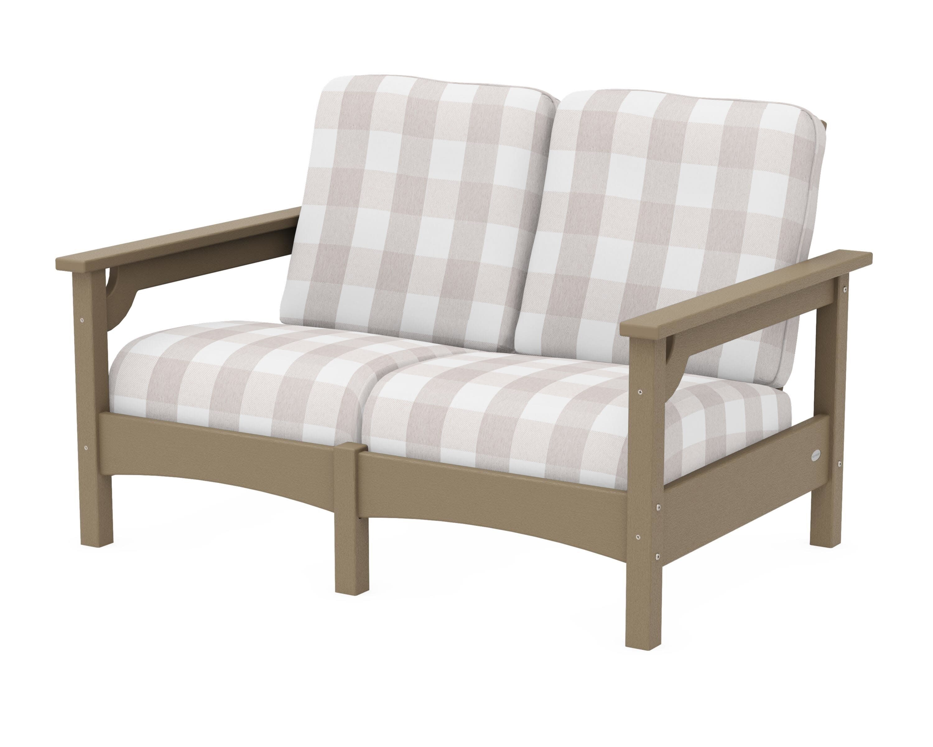 Club Loveseat in Vintage Sahara / Buffalo Plaid Dune Burlap