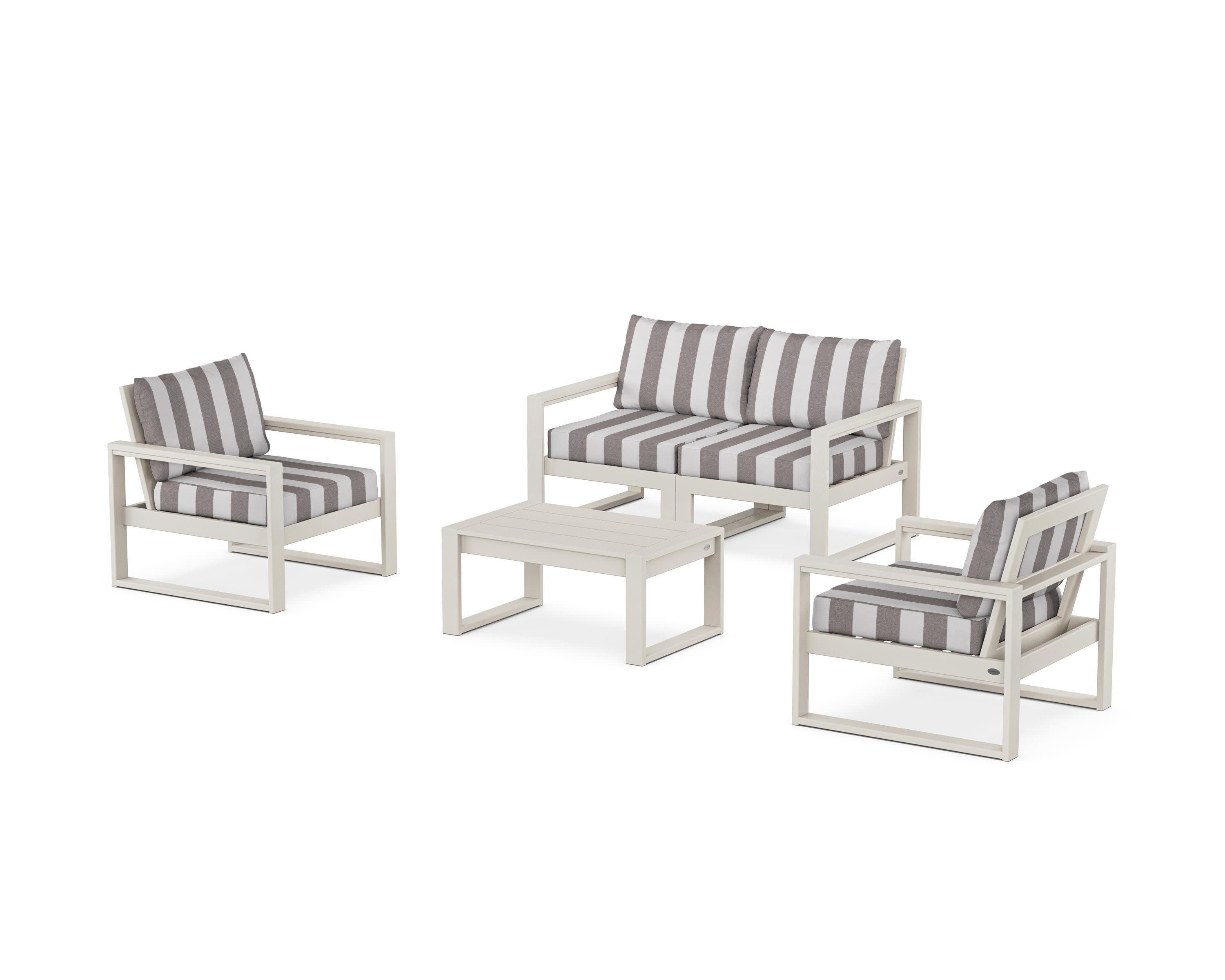 EDGE Sectional 4-Piece Deep Seating Set with Loveseat in Sand / Cabana Stripe Grey Mist