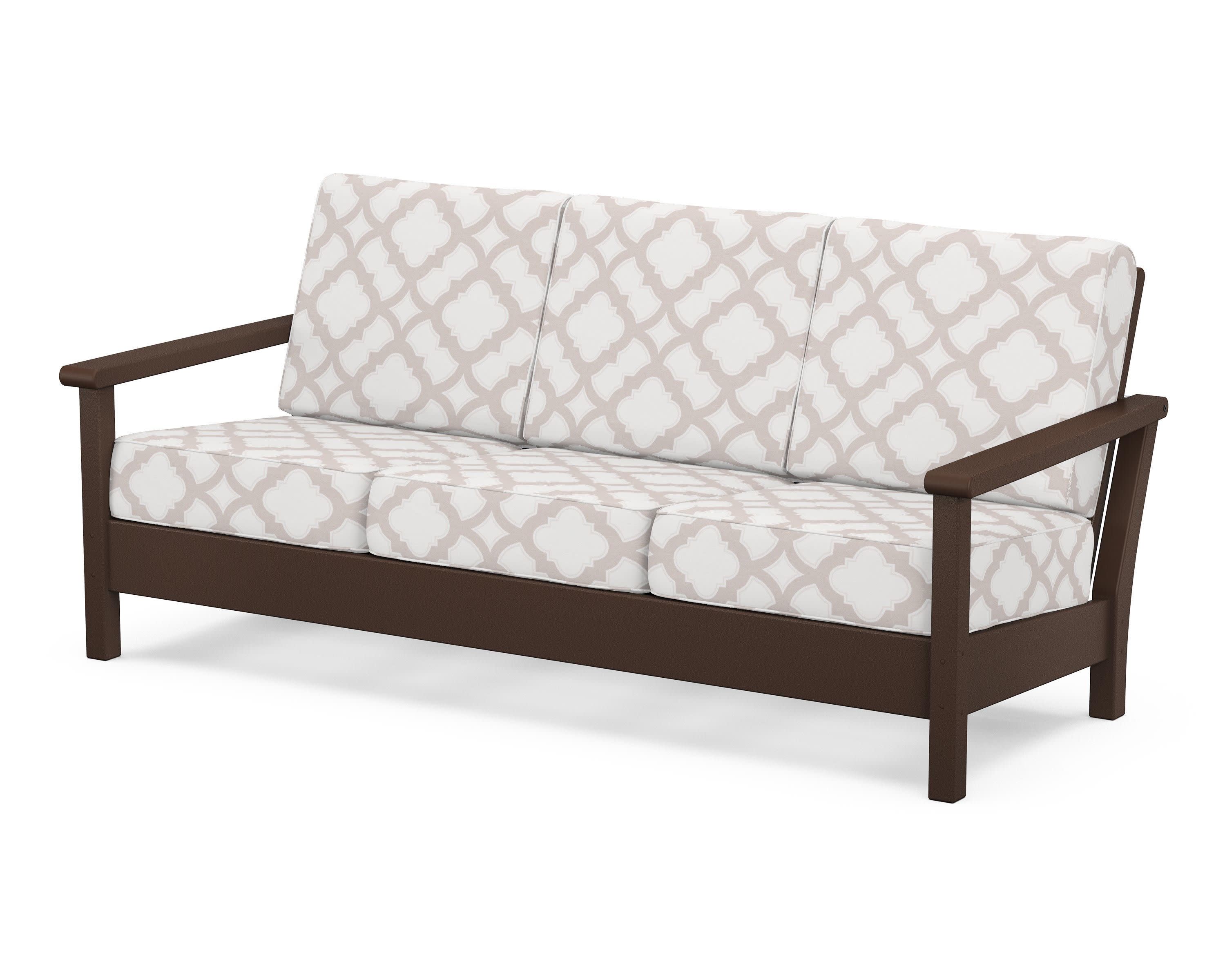 Harbour Deep Seating Sofa in Mahogany / Trellis Dune Burlap