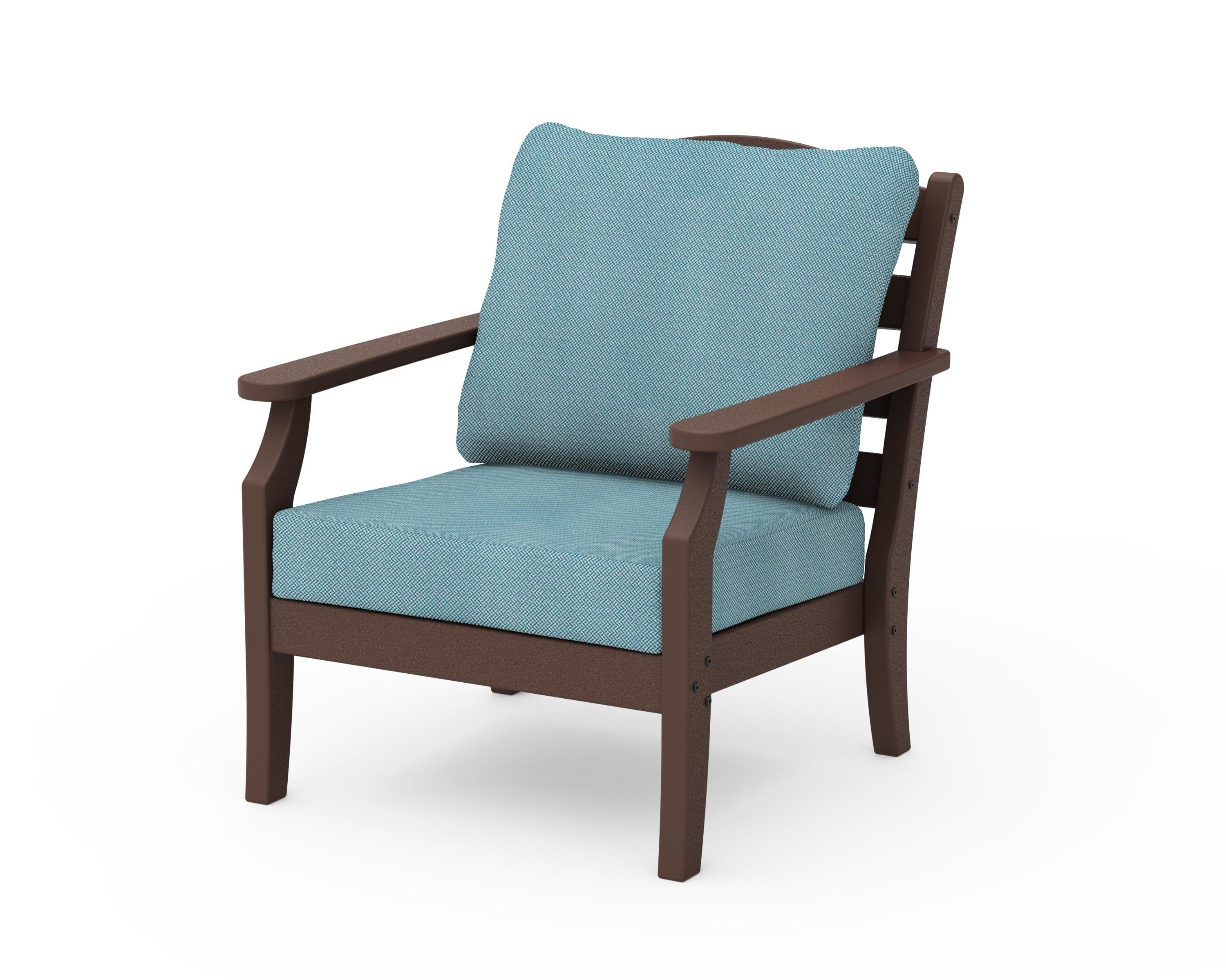 Savannah Deep Seating Chair in Mahogany / Lattice Sky Blue