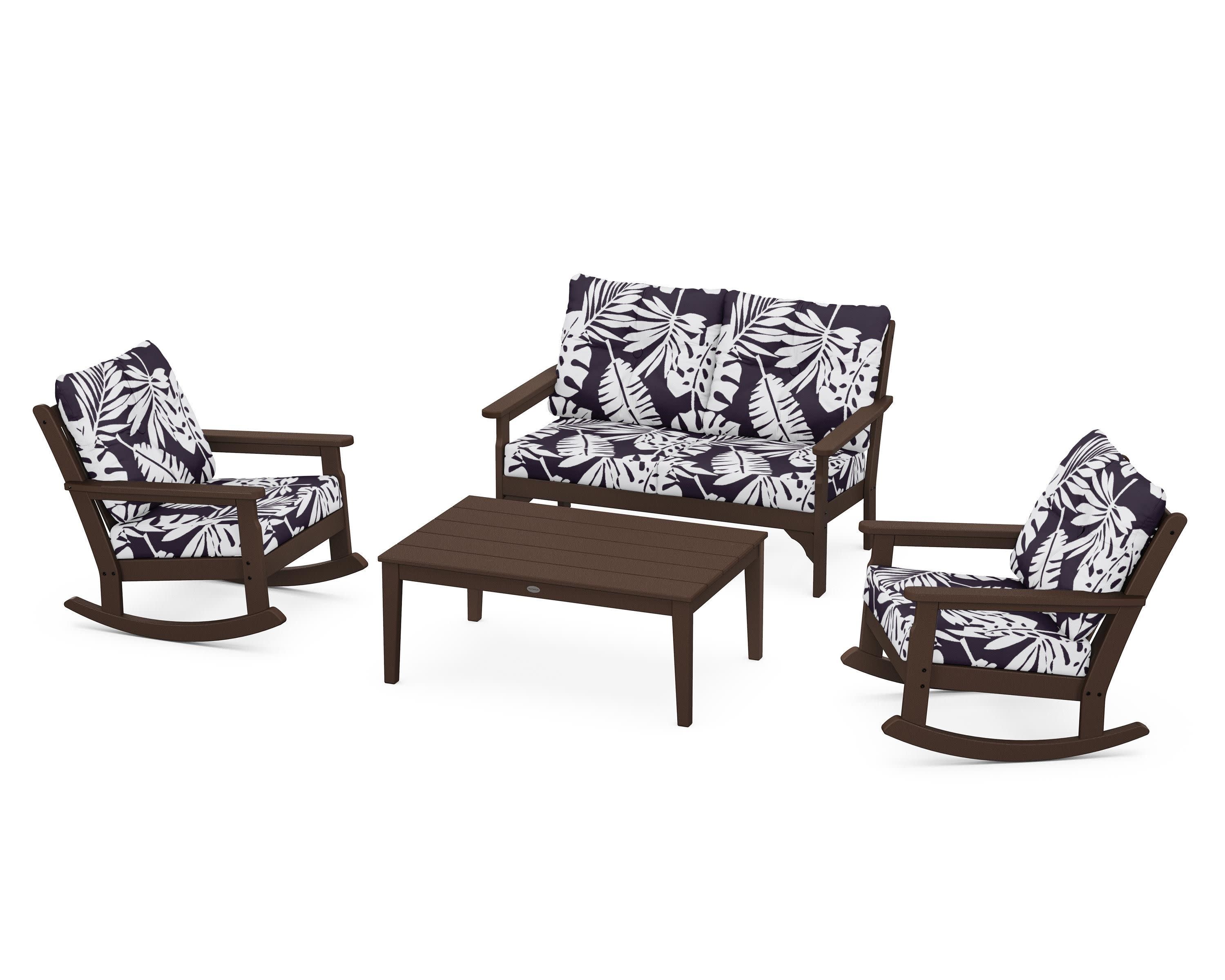Vineyard 4-Piece Deep Seating Rocking Chair Set in Mahogany / Leaf Navy